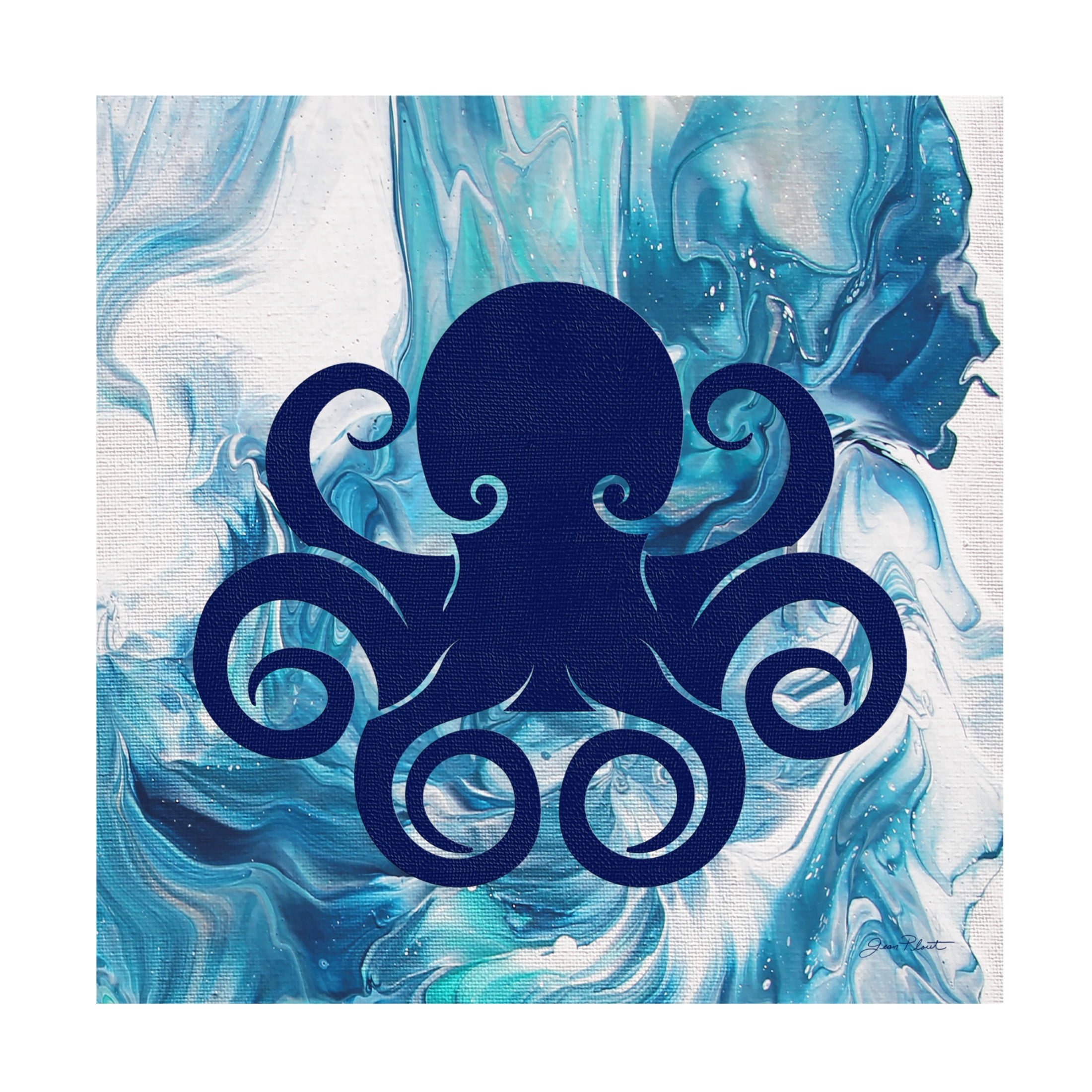 Canvas Wall Art - Jean Plout 'Abstract Ocean F' Wall Art for Living Room, Bedroom, or Office Décor by Trademark Fine Art - 14 x 14 Inches