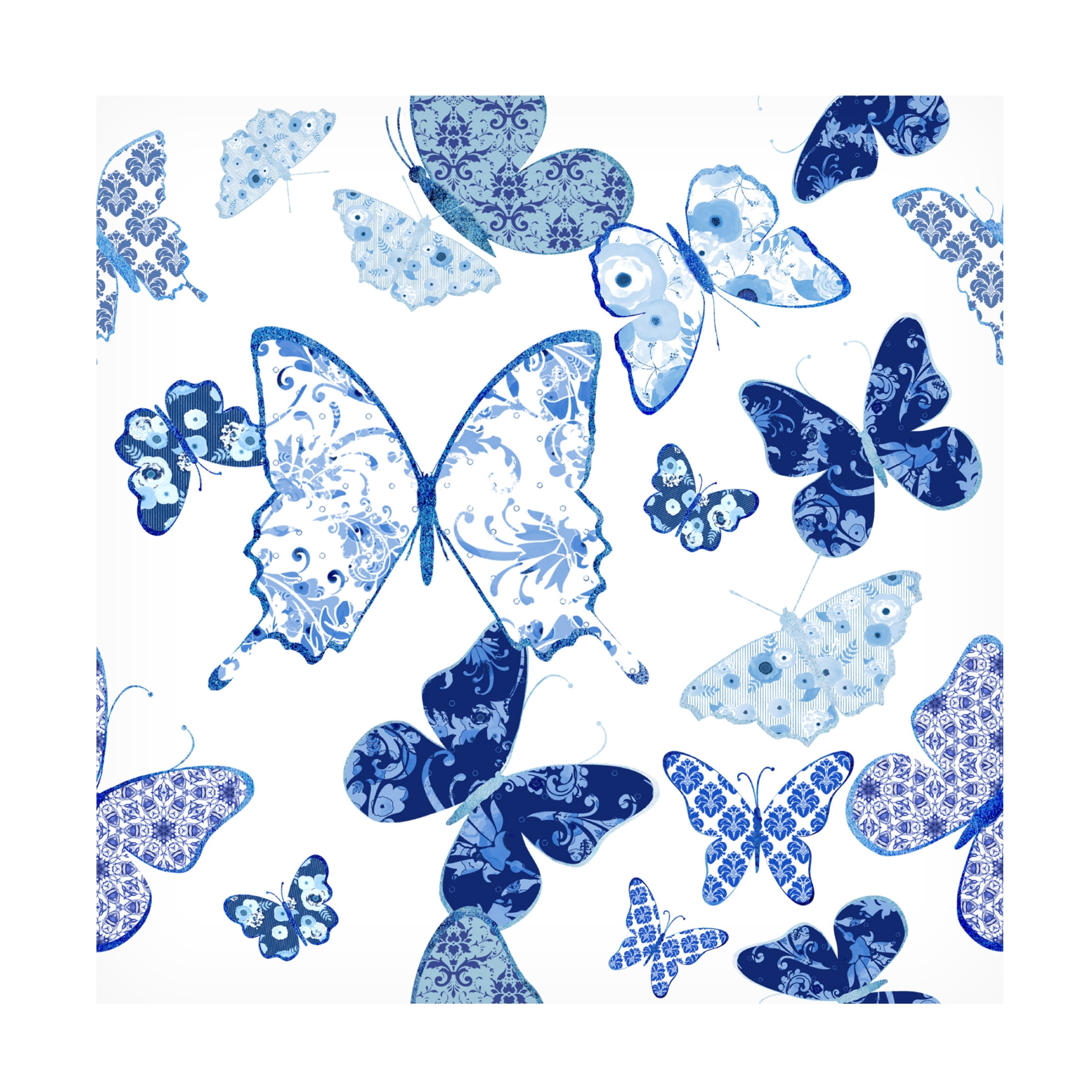 Canvas Wall Art - Jean Plout 'Beautiful Blue Butterflies A' Wall Art for Living Room, Bedroom, or Office Décor by Trademark Fine Art - 24 x 24 Inches