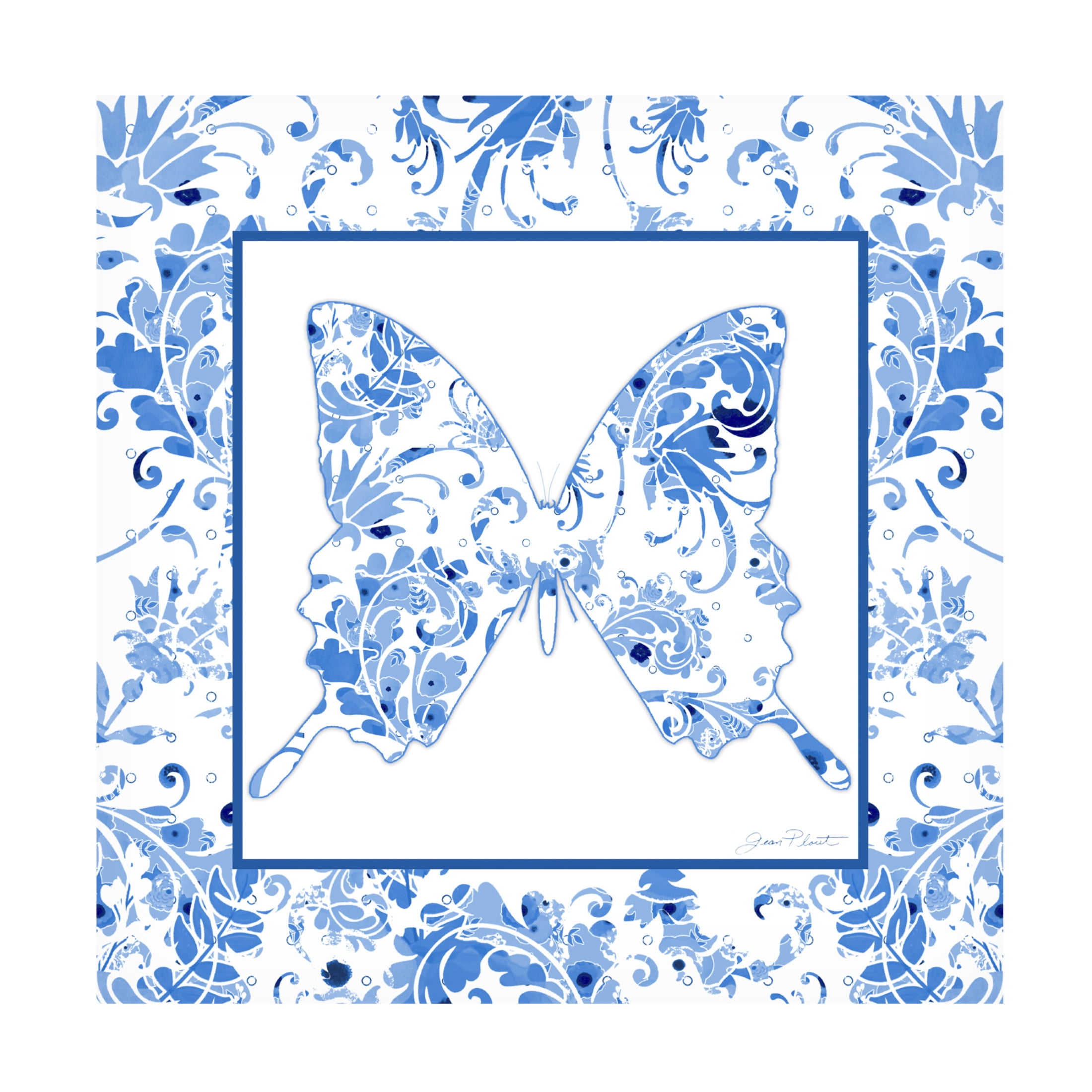 Canvas Wall Art - Jean Plout 'Beautiful Blue Butterflies B' Wall Art for Living Room, Bedroom, or Office Décor by Trademark Fine Art - 35 x 35 Inches