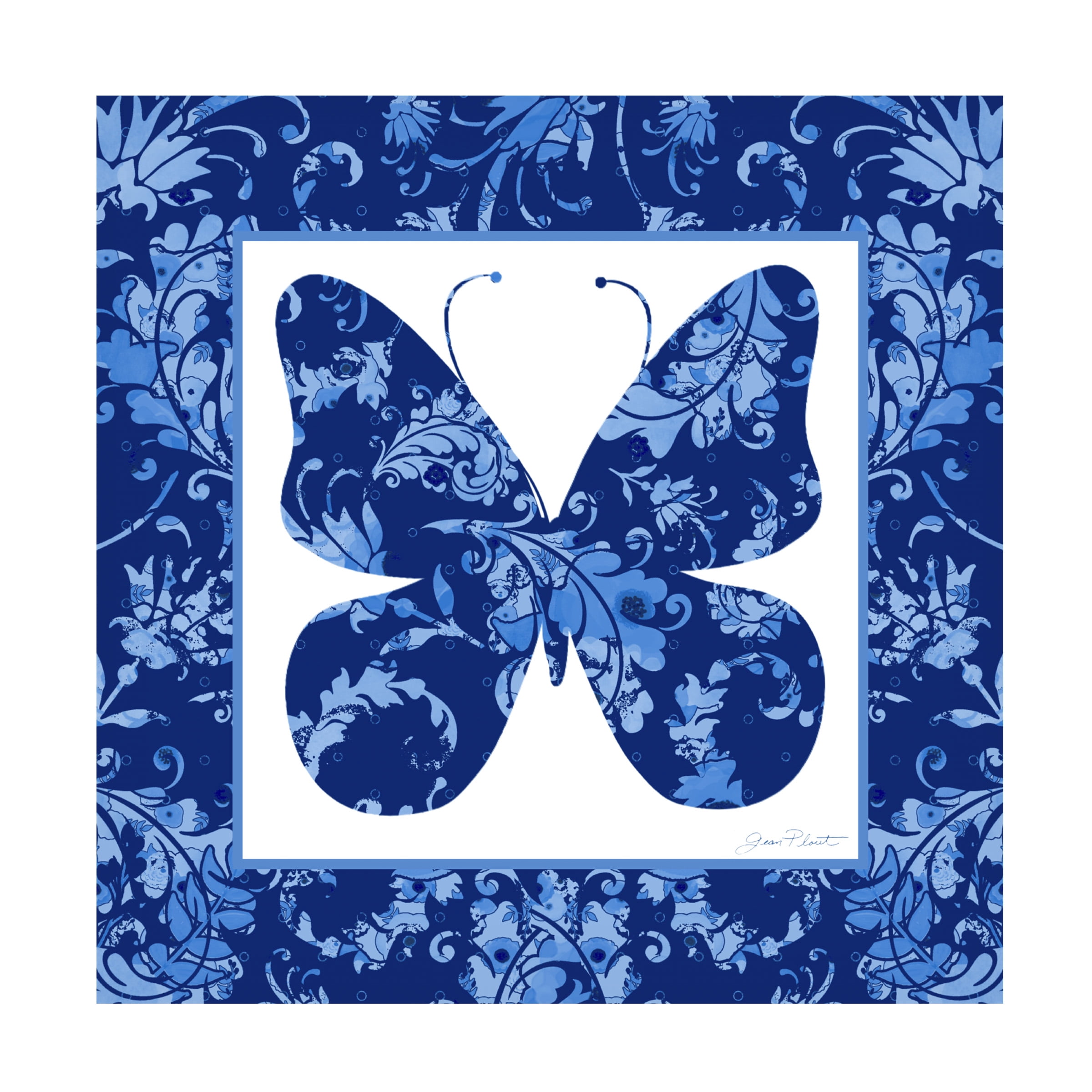 Canvas Wall Art - Jean Plout 'Beautiful Blue Butterflies C' Wall Art for Living Room, Bedroom, or Office DÃ©cor by Trademark Fine Art - 35 x 35 Inches