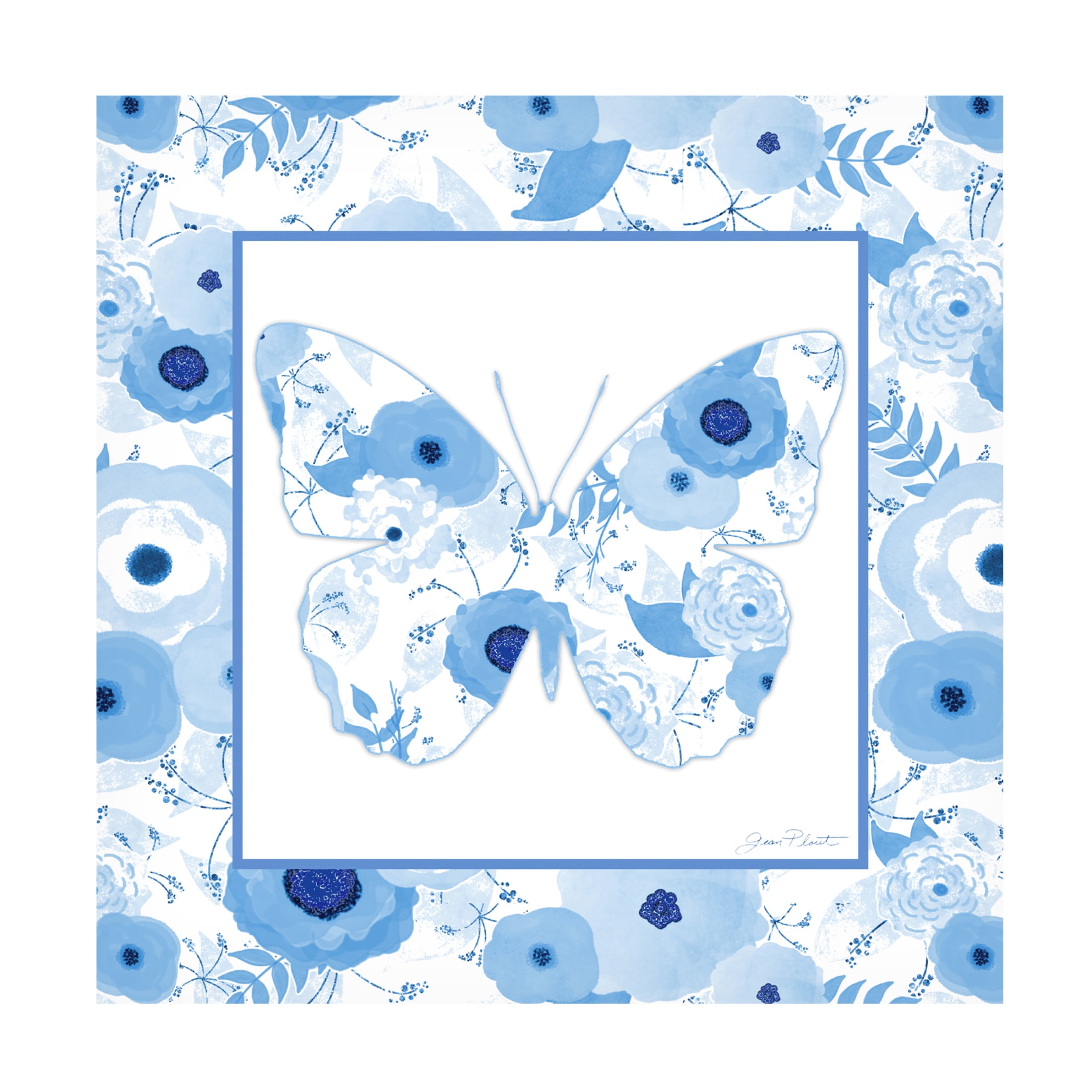 Canvas Wall Art - Jean Plout 'Beautiful Blue Butterflies D' Wall Art for Living Room, Bedroom, or Office Décor by Trademark Fine Art - 24 x 24 Inches