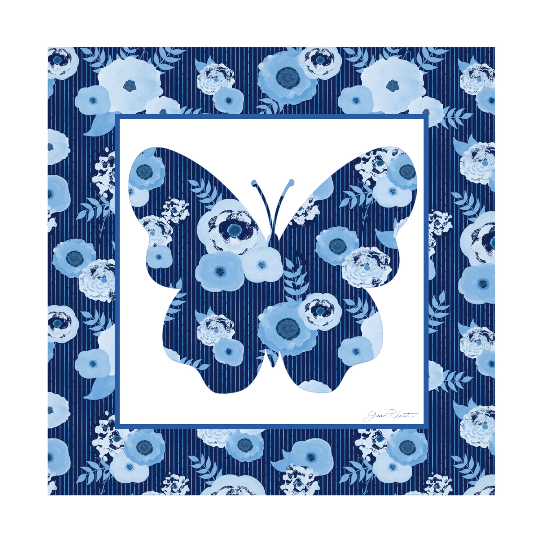 Canvas Wall Art - Jean Plout 'Beautiful Blue Butterflies E' Wall Art for Living Room, Bedroom, or Office Décor by Trademark Fine Art - 35 x 35 Inches