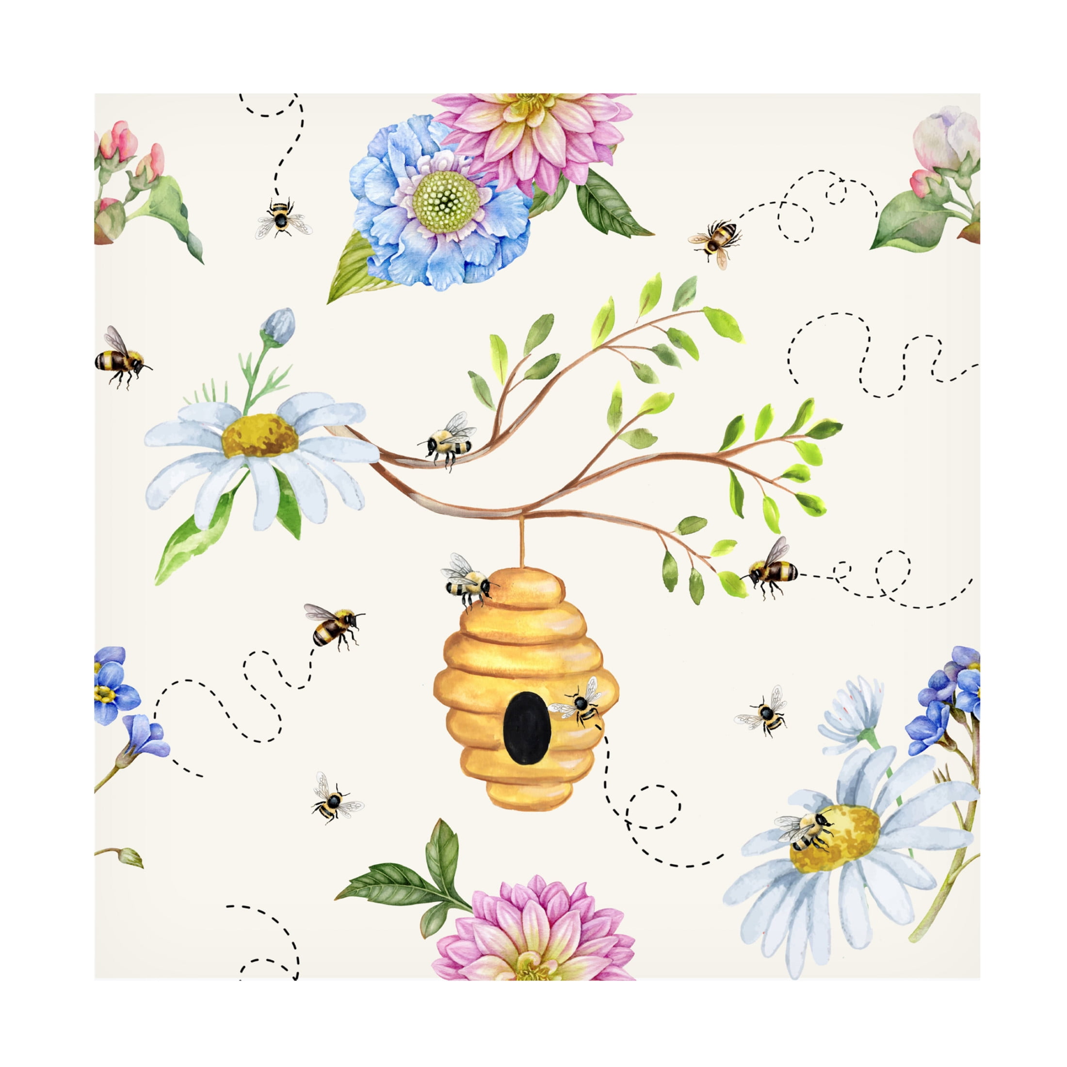 Canvas Wall Art - Jean Plout 'Beehive Garden' Wall Art for Living Room, Bedroom, or Office Décor by Trademark Fine Art - 14 x 14 Inches