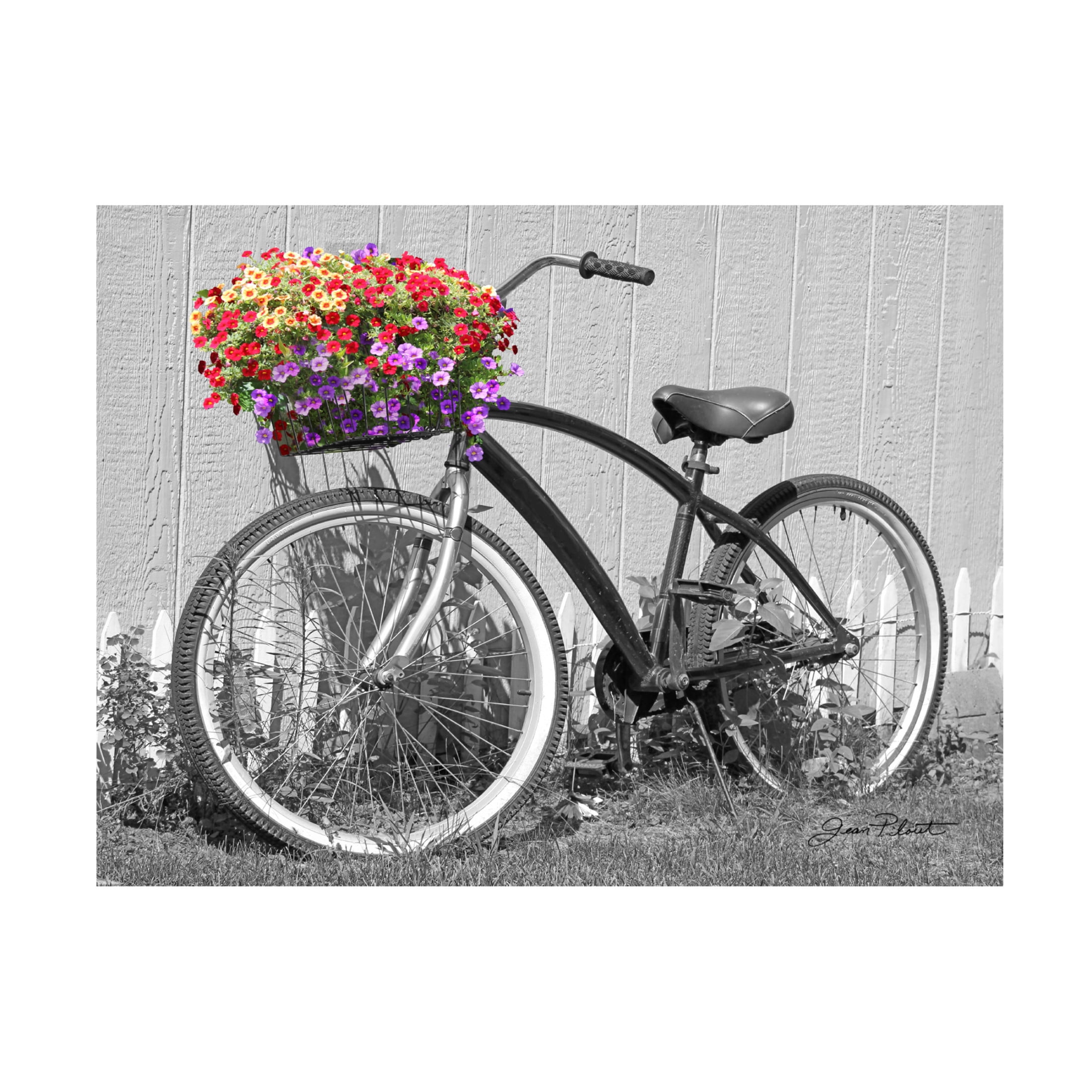 Canvas Wall Art - Jean Plout 'Bike With Flower Basket A' Wall Art for Living Room, Bedroom, or Office Décor by Trademark Fine Art - 32 x 24 Inches