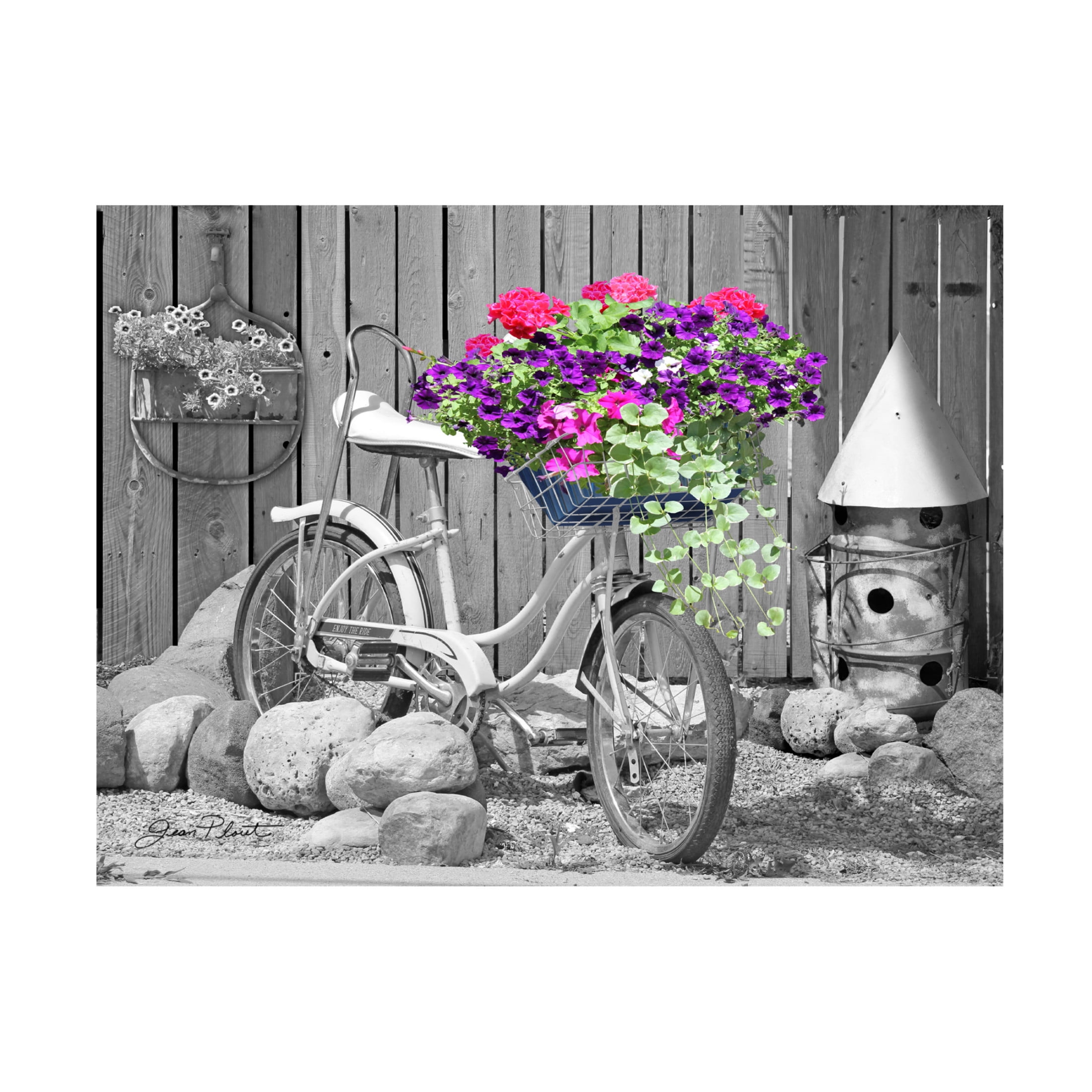Canvas Wall Art - Jean Plout 'Bike With Flower Basket B' Wall Art for Living Room, Bedroom, or Office Décor by Trademark Fine Art - 24 x 18 Inches