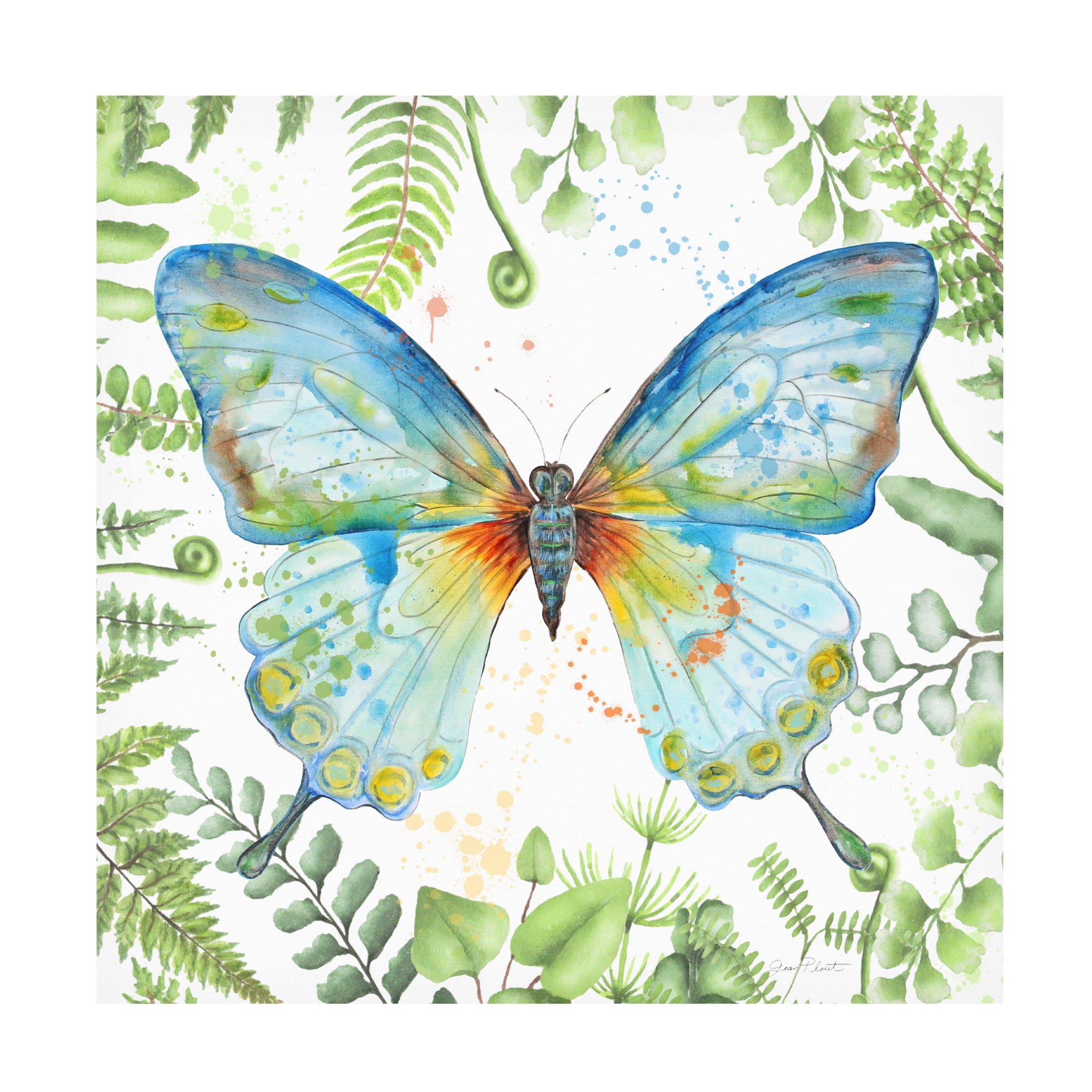 Canvas Wall Art - Jean Plout 'Botanical Butterfly Beauty 1' Wall Art for Living Room, Bedroom, or Office Décor by Trademark Fine Art - 35 x 35 Inches