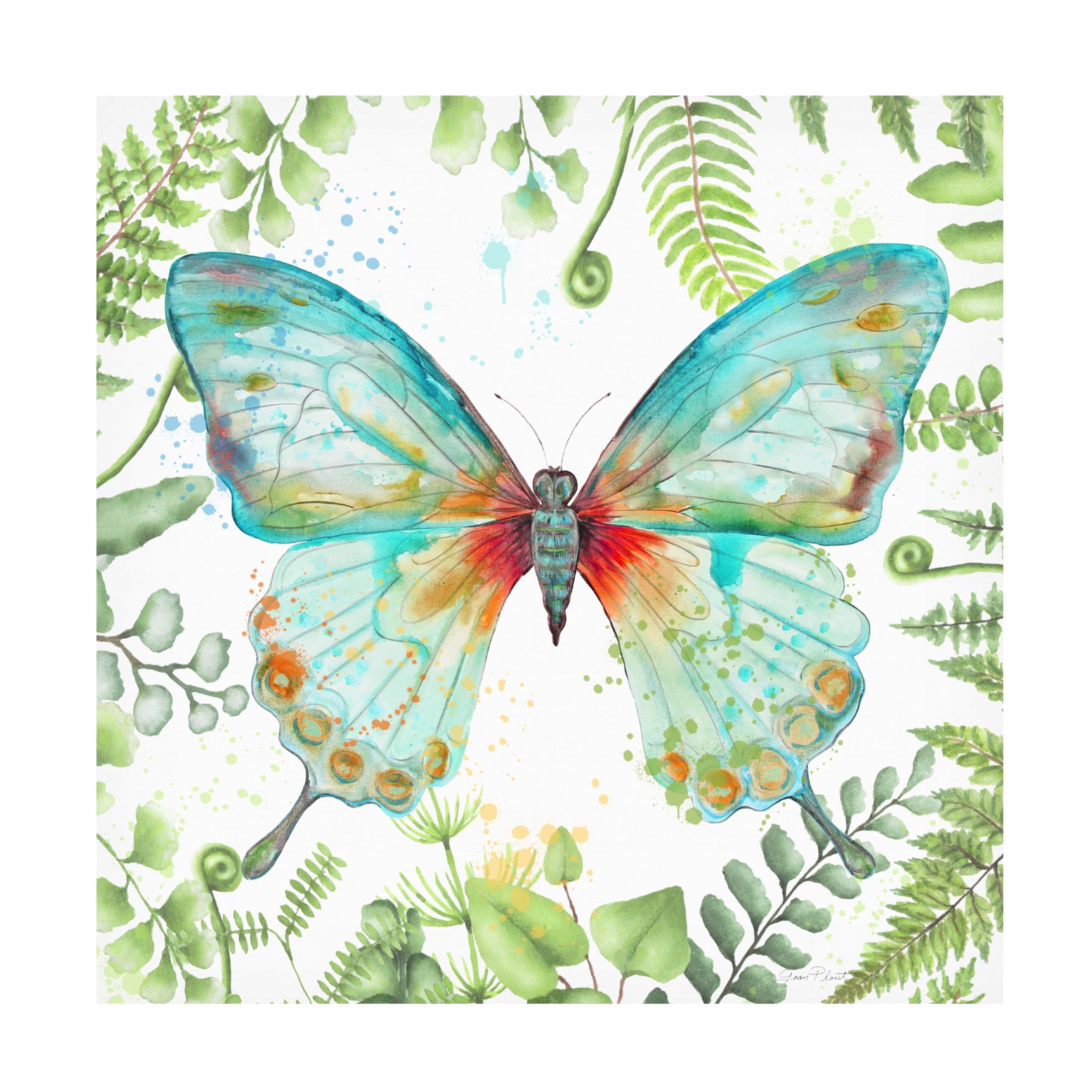 Canvas Wall Art - Jean Plout 'Botanical Butterfly Beauty 2' Wall Art for Living Room, Bedroom, or Office Décor by Trademark Fine Art - 18 x 18 Inches