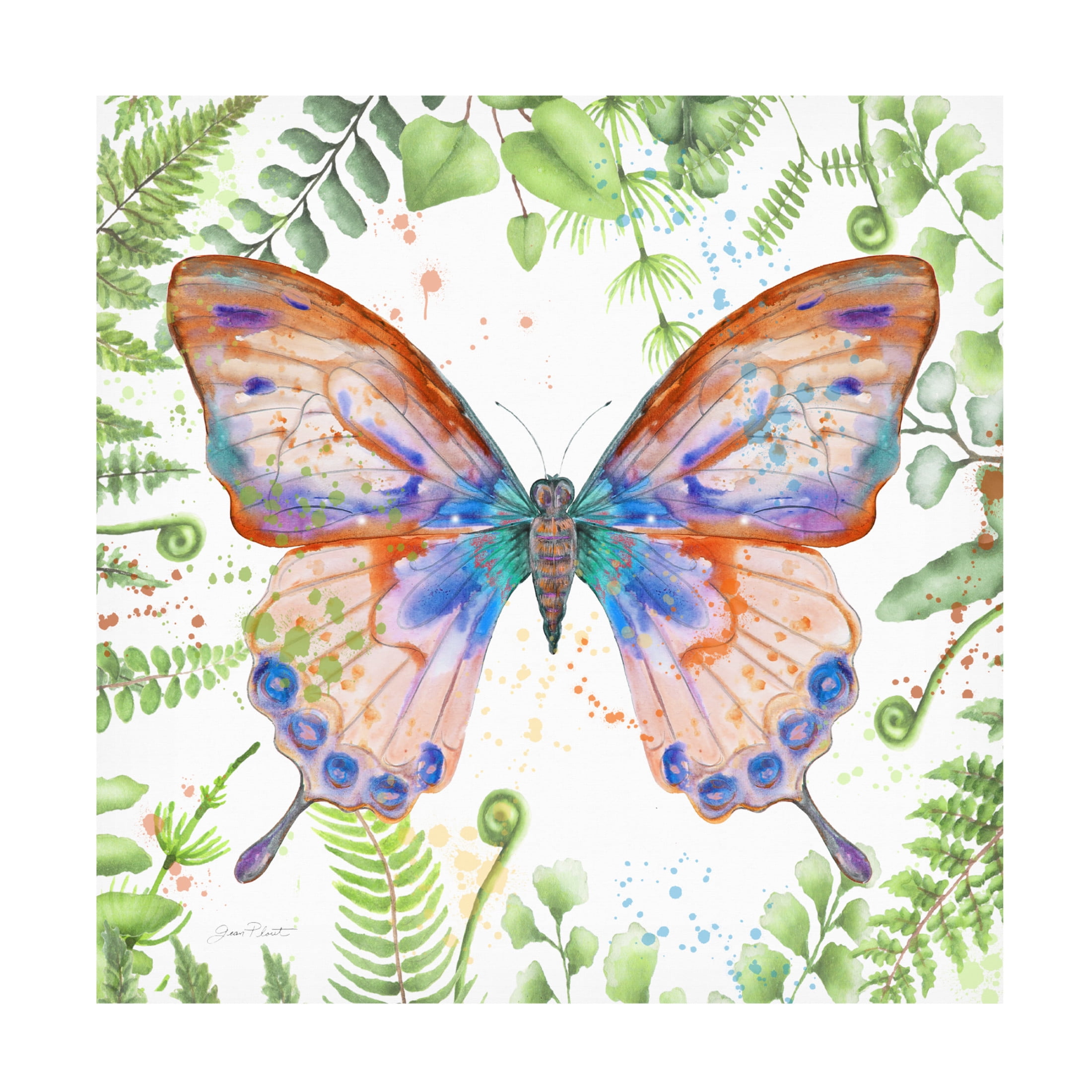 Canvas Wall Art - Jean Plout 'Botanical Butterfly Beauty 5' Wall Art for Living Room, Bedroom, or Office Décor by Trademark Fine Art - 24 x 24 Inches