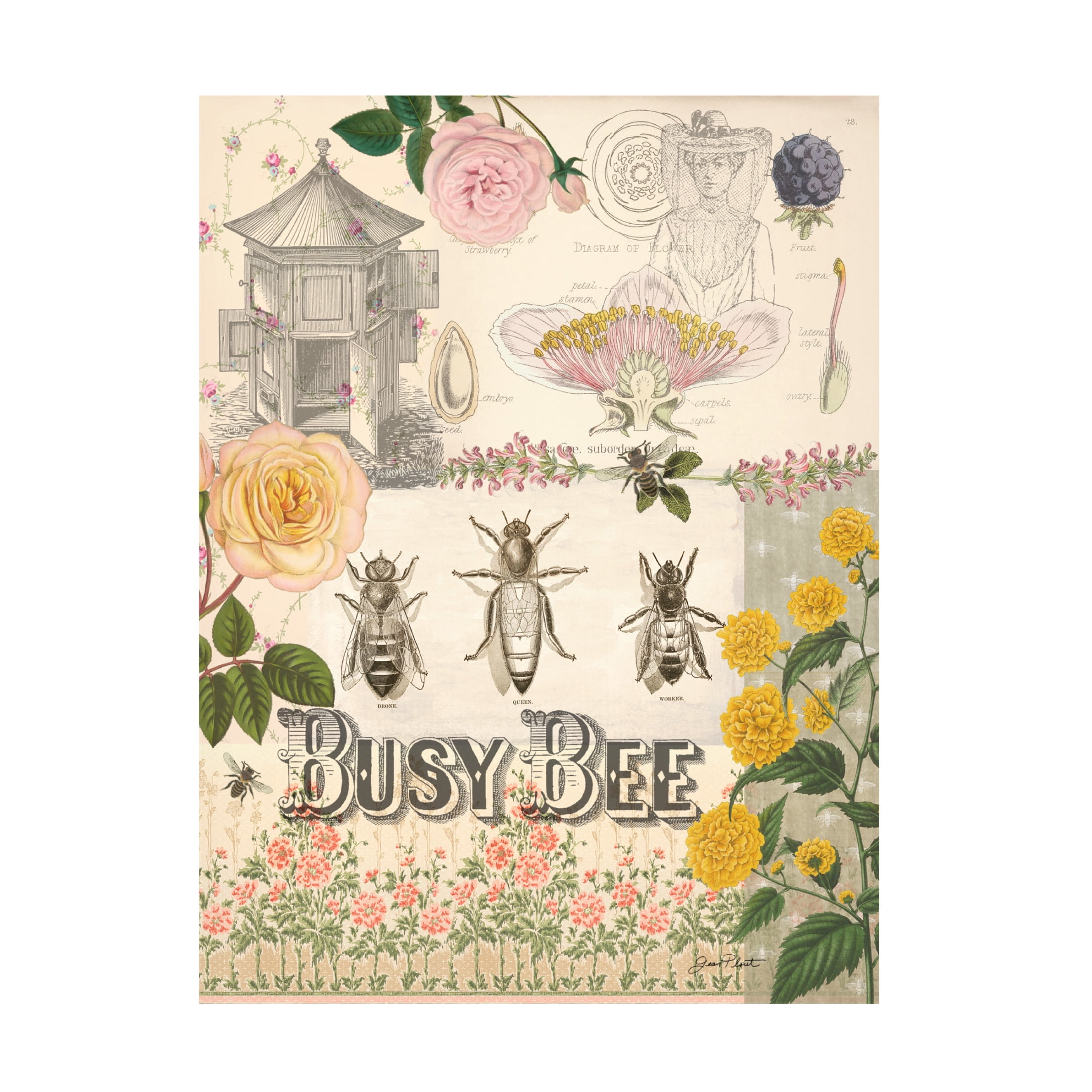 Canvas Wall Art - Jean Plout 'Busy Bee' Wall Art for Living Room, Bedroom, or Office Décor by Trademark Fine Art - 18 x 24 Inches