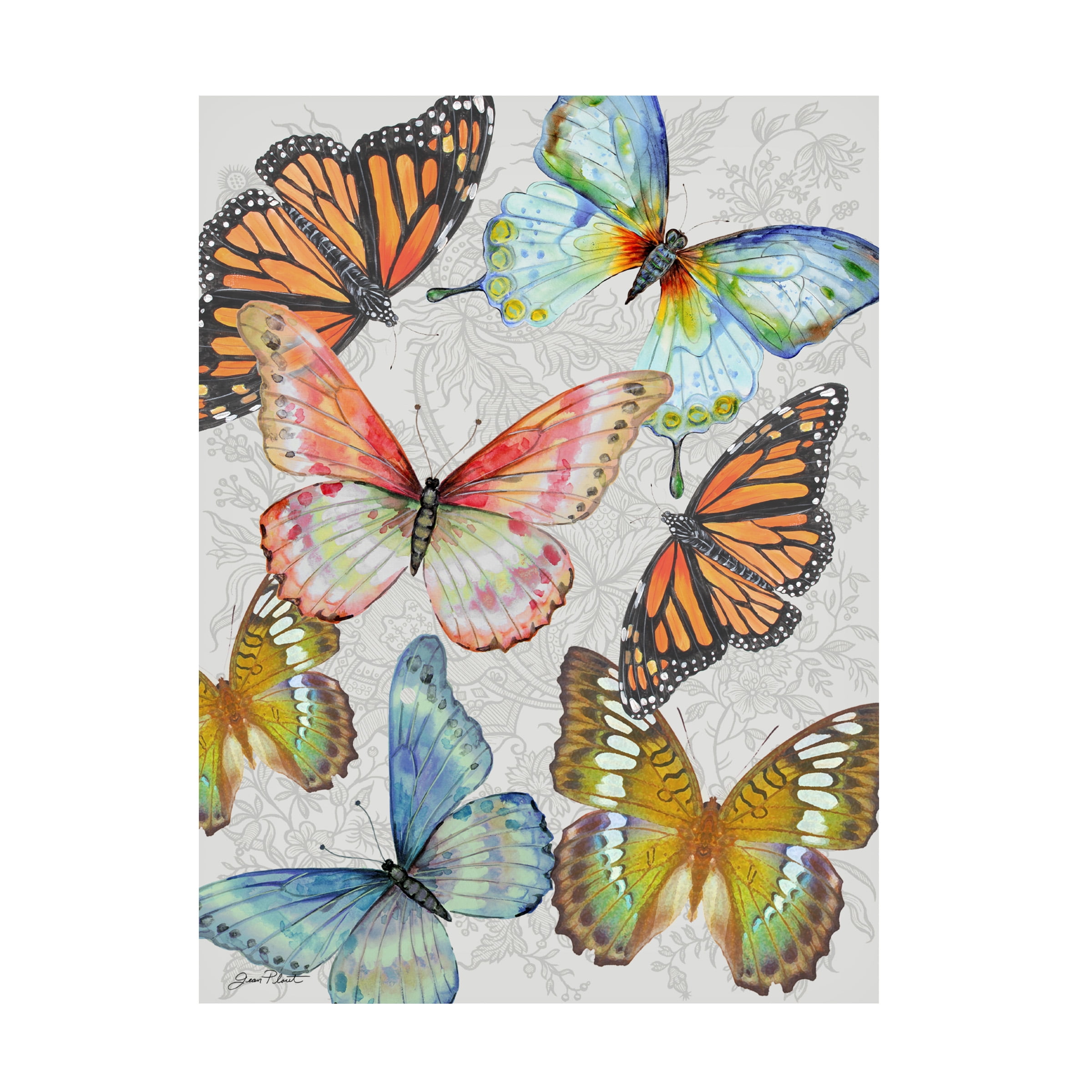 Canvas Wall Art - Jean Plout 'Butterfly Gathering A' Wall Art for Living Room, Bedroom, or Office DÃ©cor by Trademark Fine Art - 18 x 24 Inches