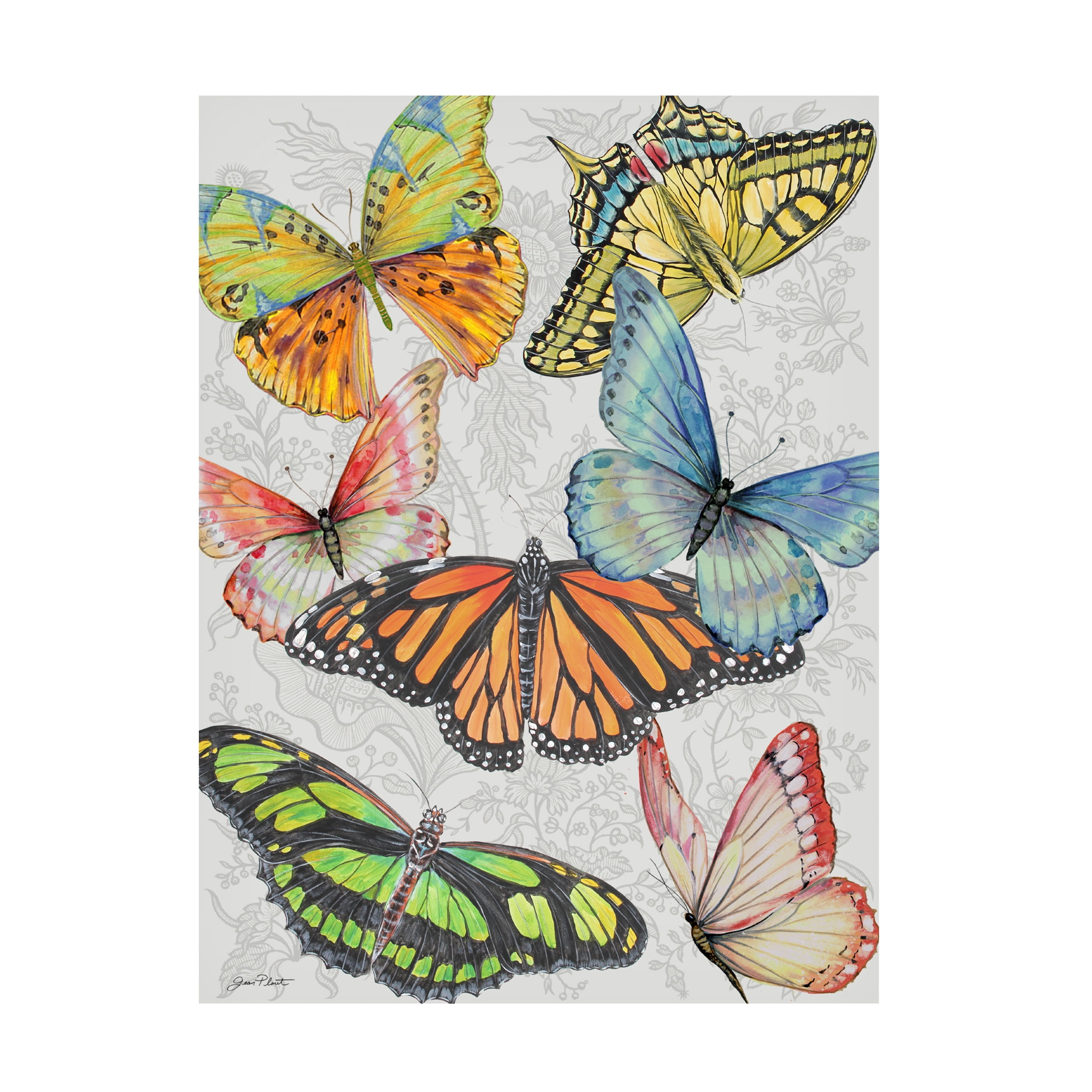 Canvas Wall Art - Jean Plout 'Butterfly Gathering B' Wall Art for Living Room, Bedroom, or Office DÃ©cor by Trademark Fine Art - 24 x 32 Inches