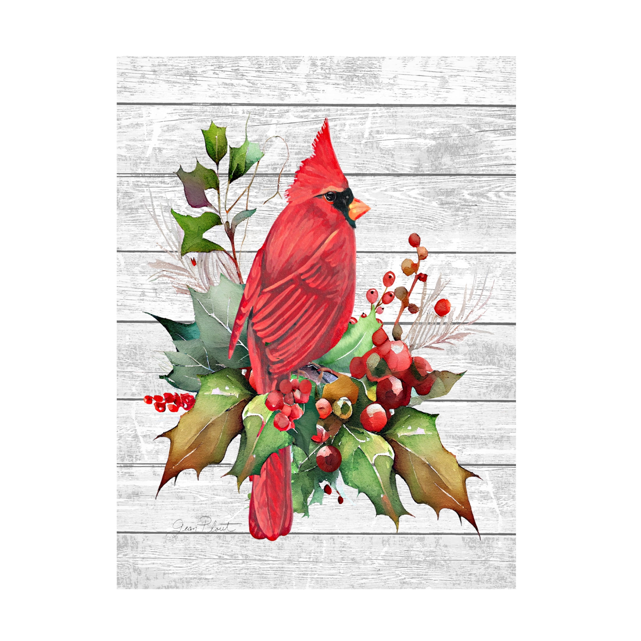 Canvas Wall Art - Jean Plout 'Cardinal Christmas on Shiplap 1' Wall Art for Living Room, Bedroom, or Office Décor by Trademark Fine Art - 14 x 19 Inches