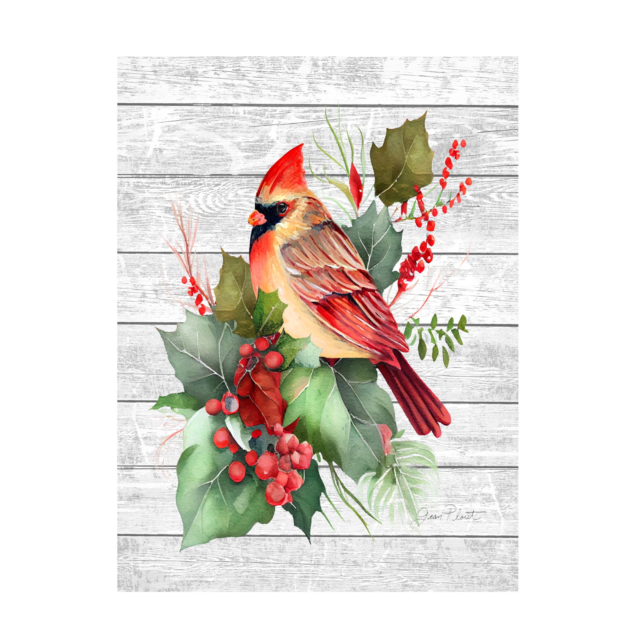 Canvas Wall Art - Jean Plout 'Cardinal Christmas on Shiplap 2' Wall Art for Living Room, Bedroom, or Office Décor by Trademark Fine Art - 18 x 24 Inches