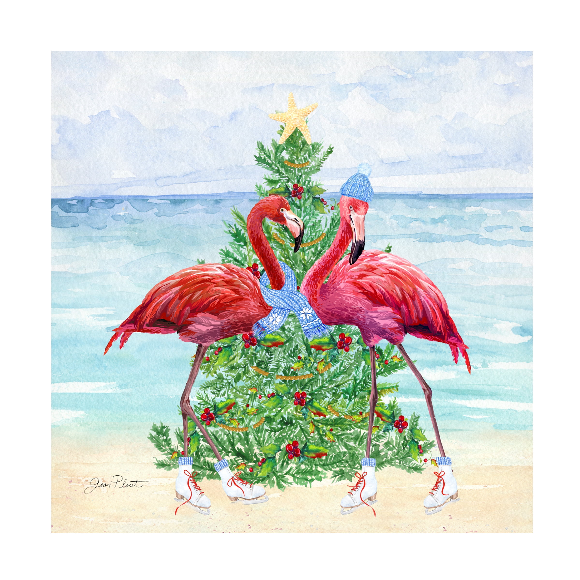 Canvas Wall Art - Jean Plout 'Coastal Christmas Flamingos A' Wall Art for Living Room, Bedroom, or Office DÃ©cor by Trademark Fine Art - 24 x 24 Inches
