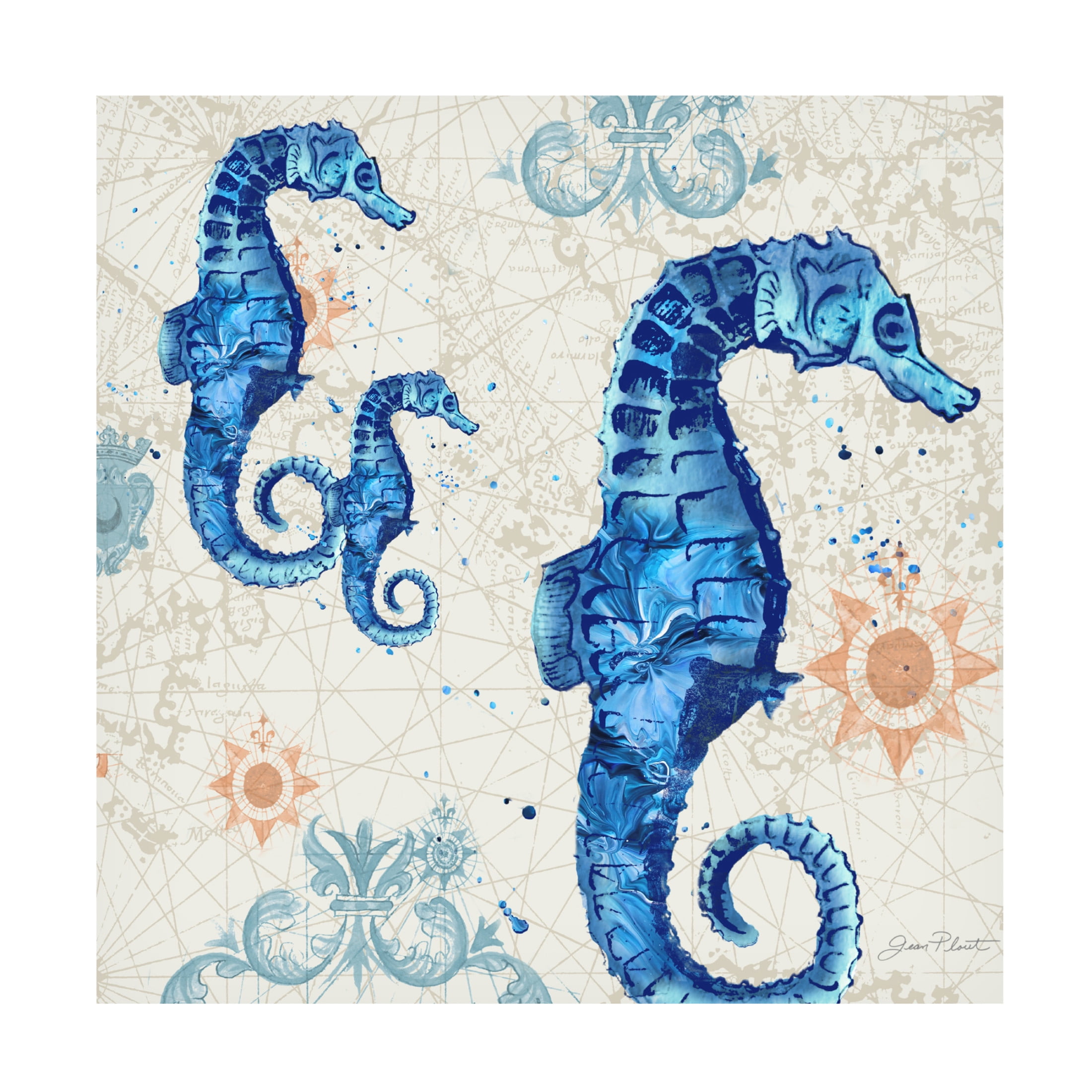 Canvas Wall Art - Jean Plout 'Coastal Collection B' Wall Art for Living Room, Bedroom, or Office Décor by Trademark Fine Art - 35 x 35 Inches