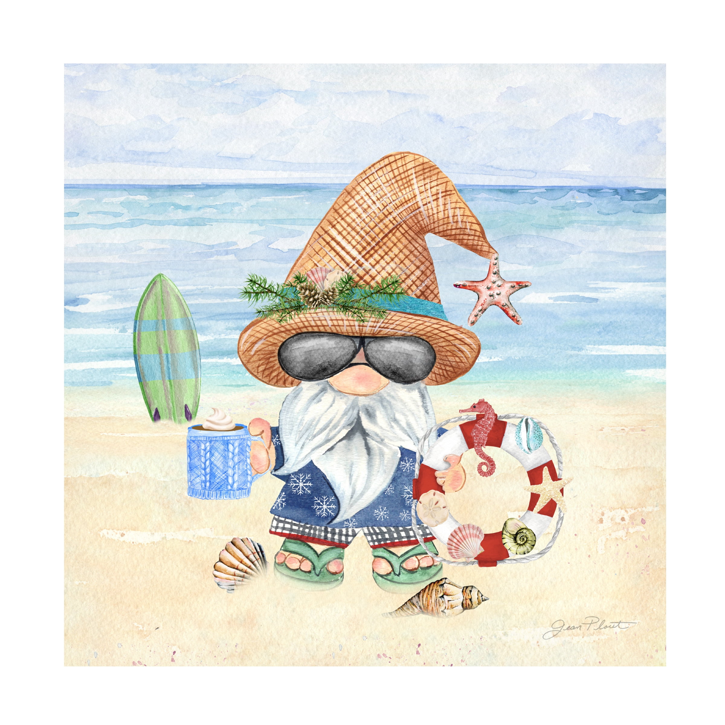 Canvas Wall Art - Jean Plout 'Coastal Winter Gnome' Wall Art for Living Room, Bedroom, or Office Décor by Trademark Fine Art - 14 x 14 Inches