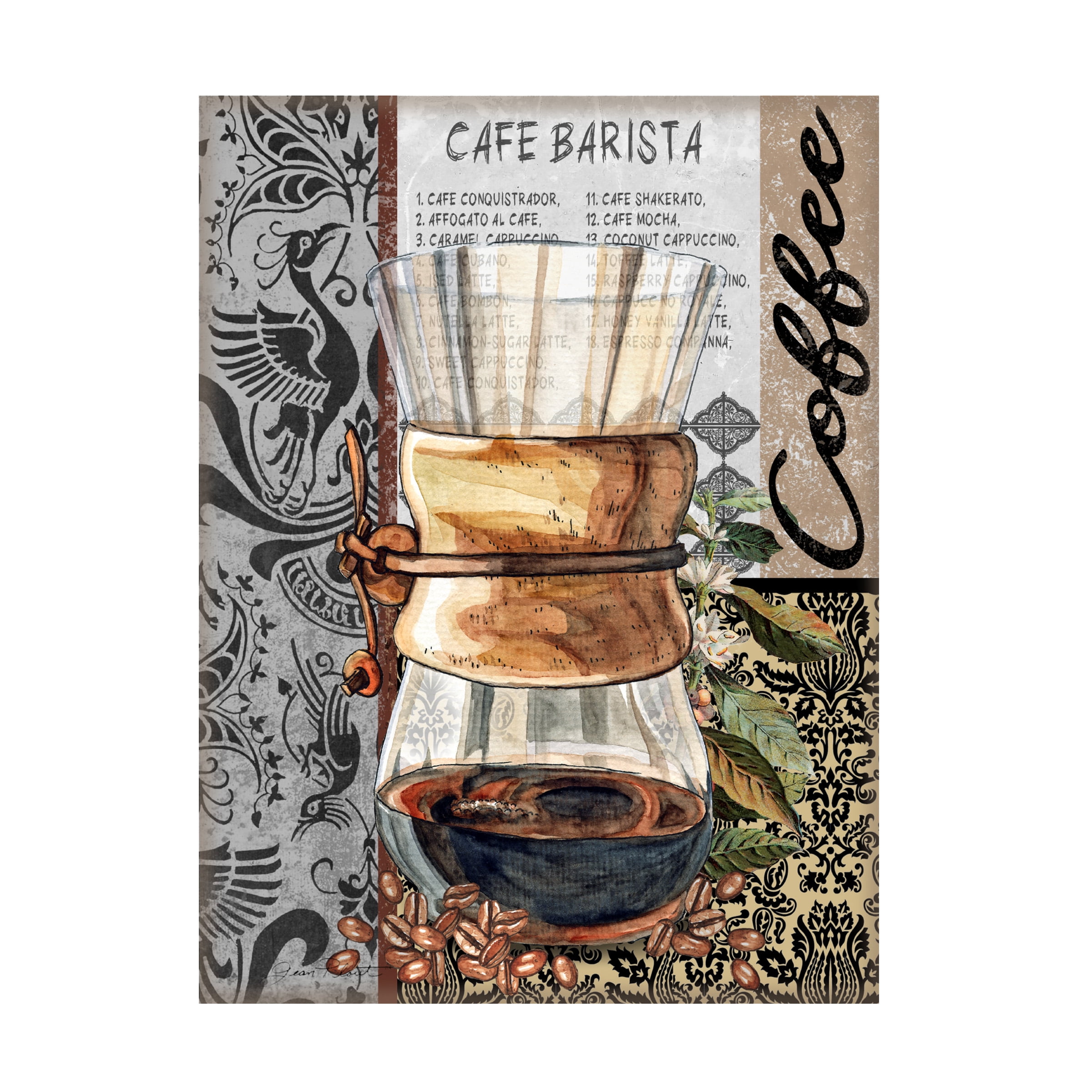 Canvas Wall Art - Jean Plout 'Coffee Art C' Wall Art for Living Room, Bedroom, or Office Décor by Trademark Fine Art - 24 x 32 Inches