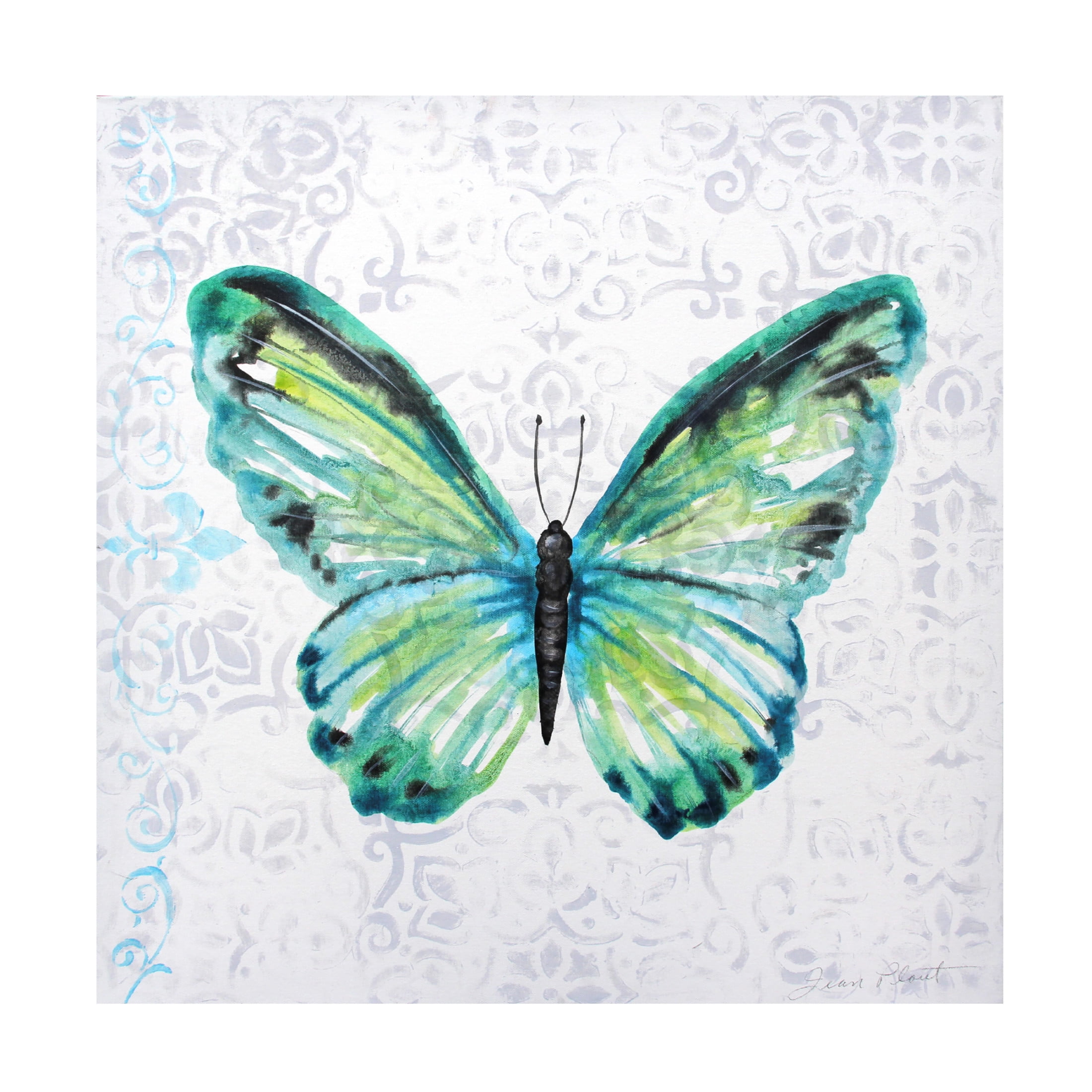 Canvas Wall Art - Jean Plout 'Elegant Butterfly B' Wall Art for Living Room, Bedroom, or Office Décor by Trademark Fine Art - 24 x 24 Inches