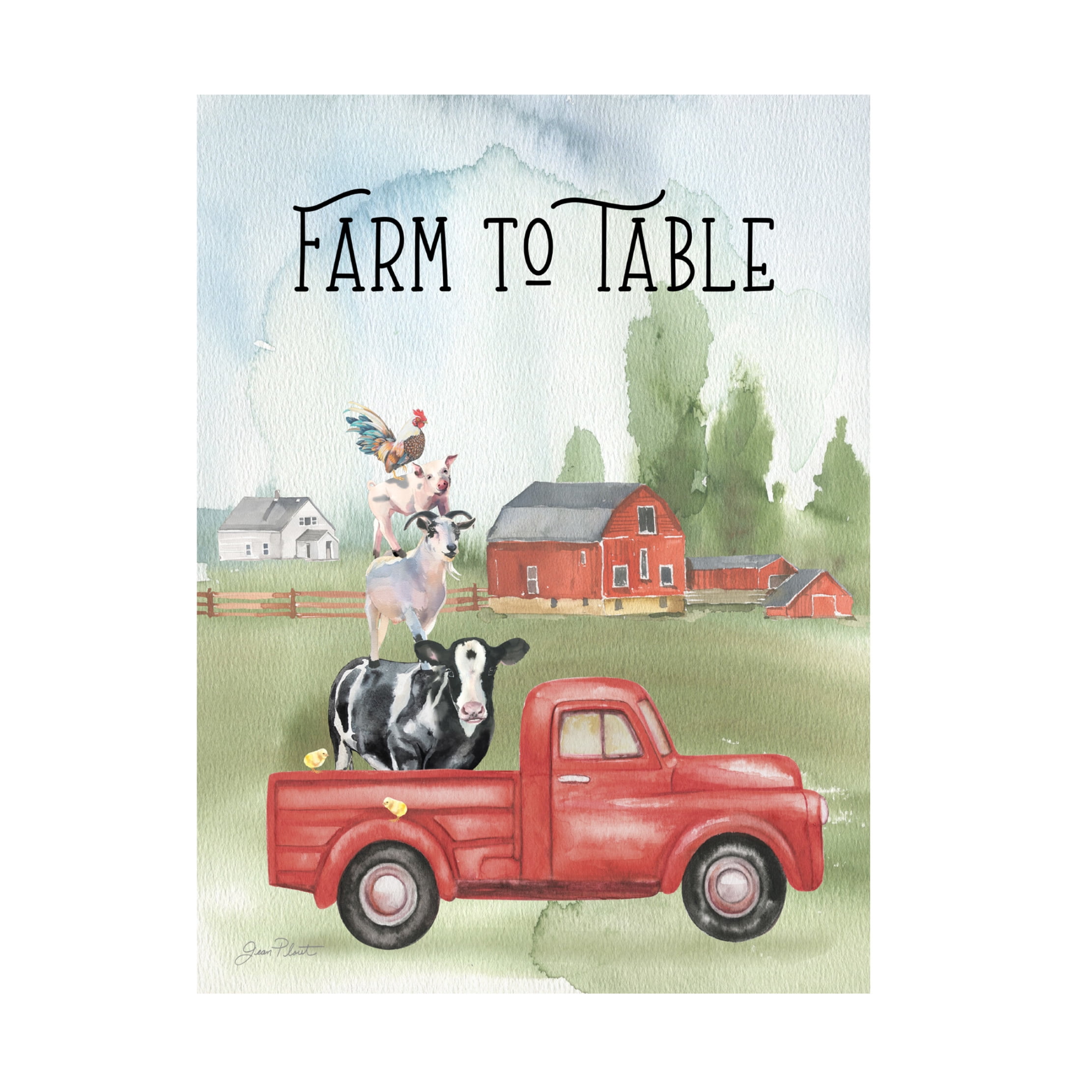 Canvas Wall Art - Jean Plout 'Farm Animal Family A' Wall Art for Living Room, Bedroom, or Office Décor by Trademark Fine Art - 24 x 32 Inches