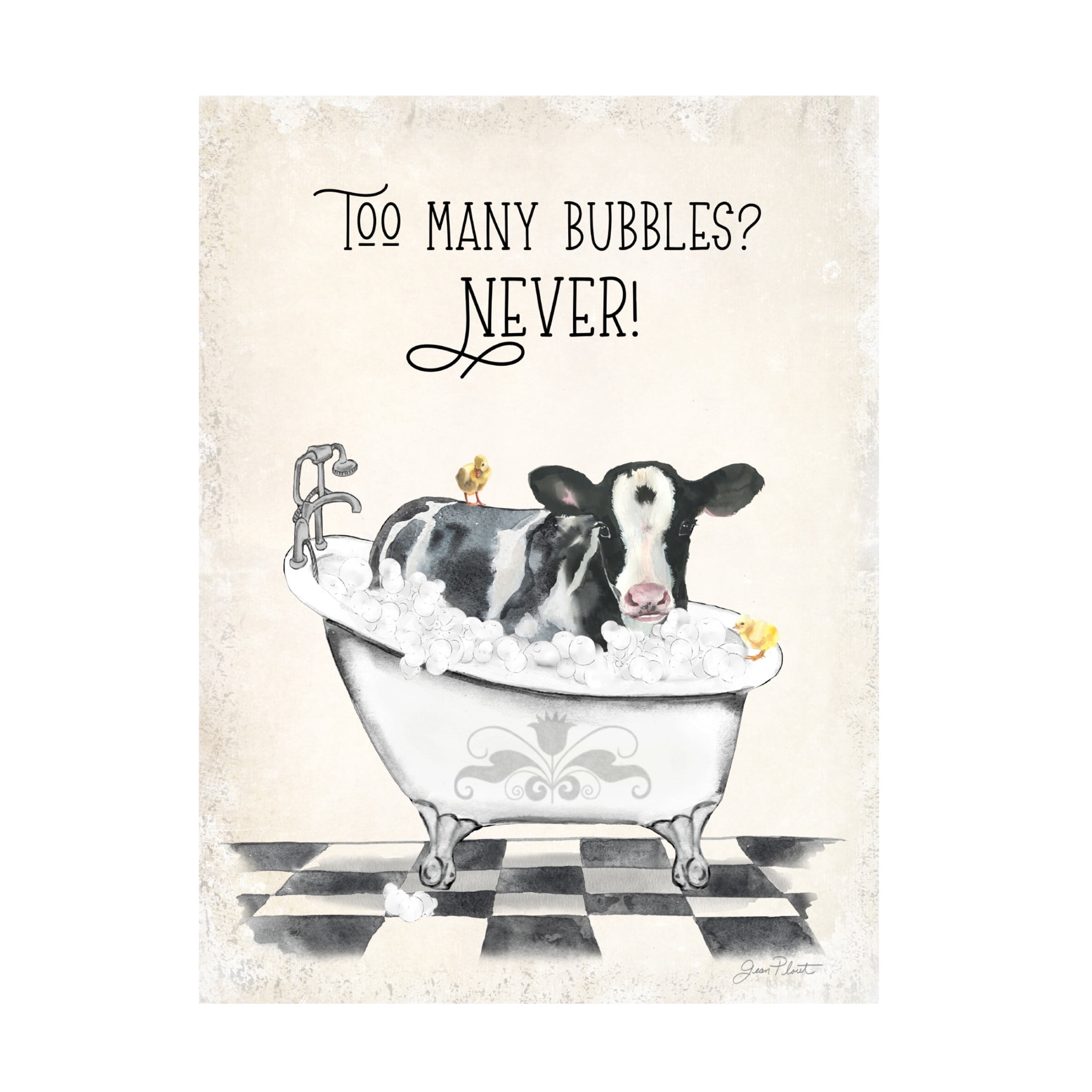 Canvas Wall Art - Jean Plout 'Farm Animals Bath A' Wall Art for Living Room, Bedroom, or Office Décor by Trademark Fine Art - 35 x 47 Inches