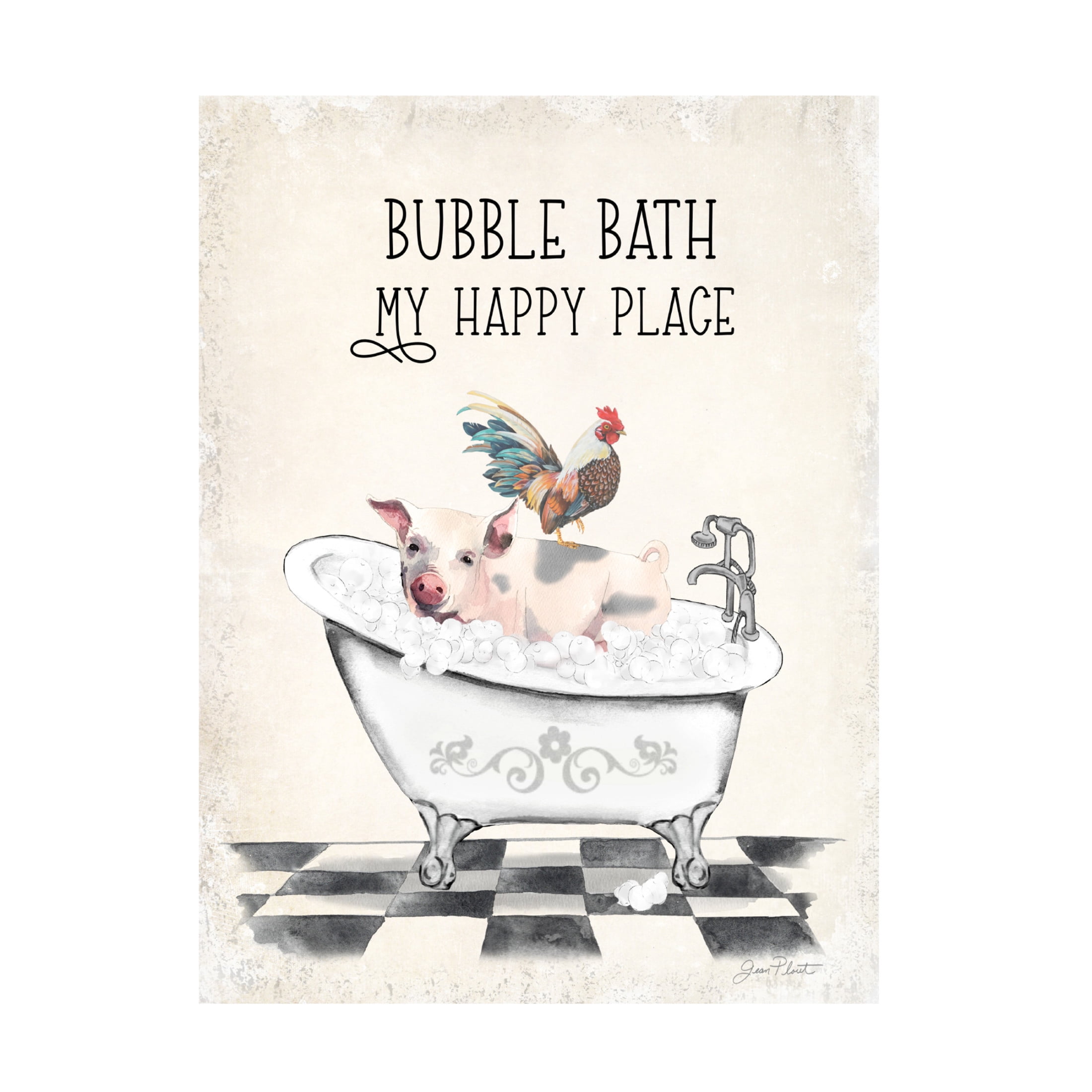 Canvas Wall Art - Jean Plout 'Farm Animals Bath B' Wall Art for Living Room, Bedroom, or Office Décor by Trademark Fine Art - 35 x 47 Inches