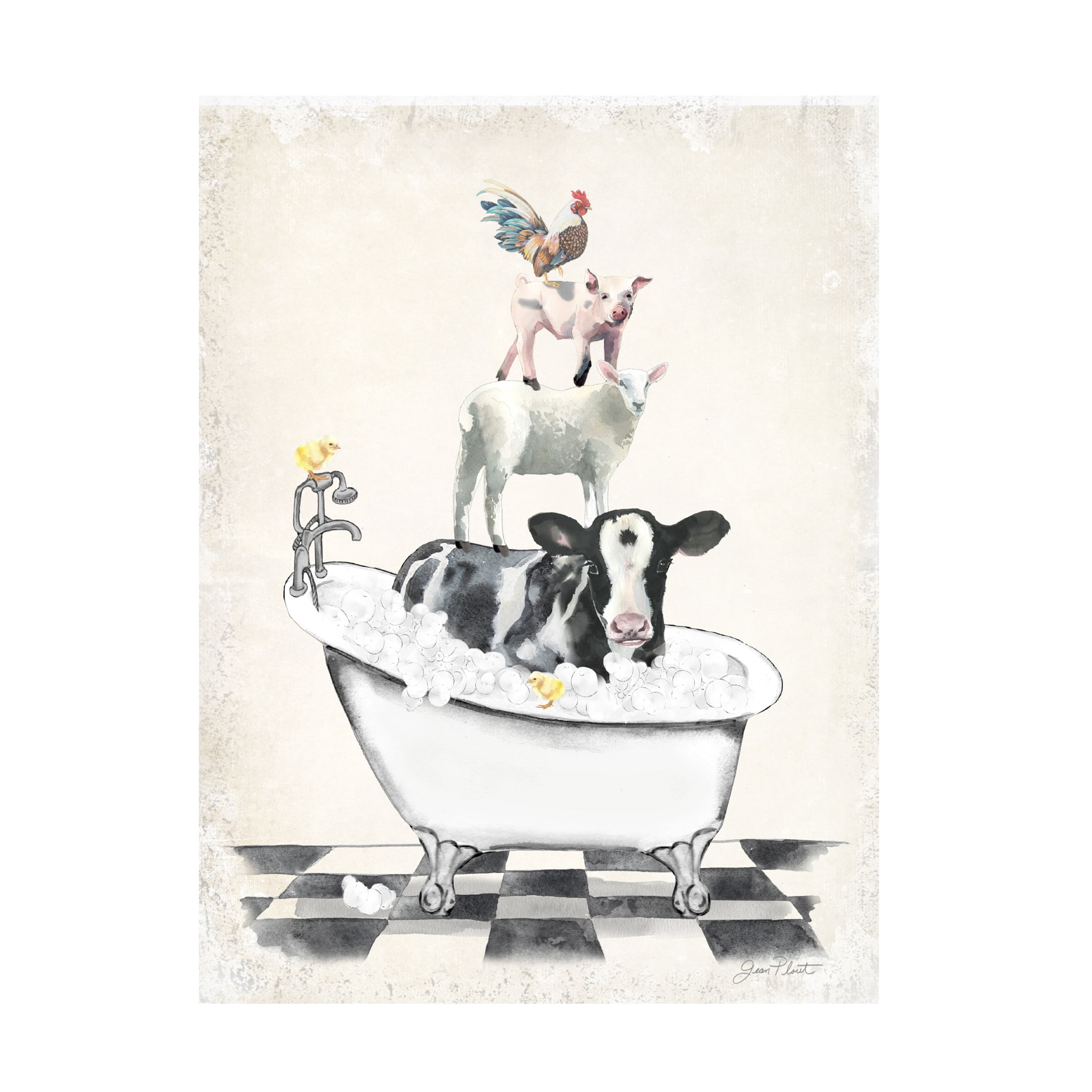 Canvas Wall Art - Jean Plout 'Farm Animals Bath E' Wall Art for Living Room, Bedroom, or Office DÃ©cor by Trademark Fine Art - 18 x 24 Inches