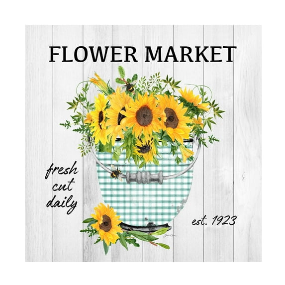 Canvas Wall Art - Jean Plout 'Farm Market Sunflowers C' Wall Art for Living Room, Bedroom, or Office Décor by Trademark Fine Art - 35 x 35 Inches