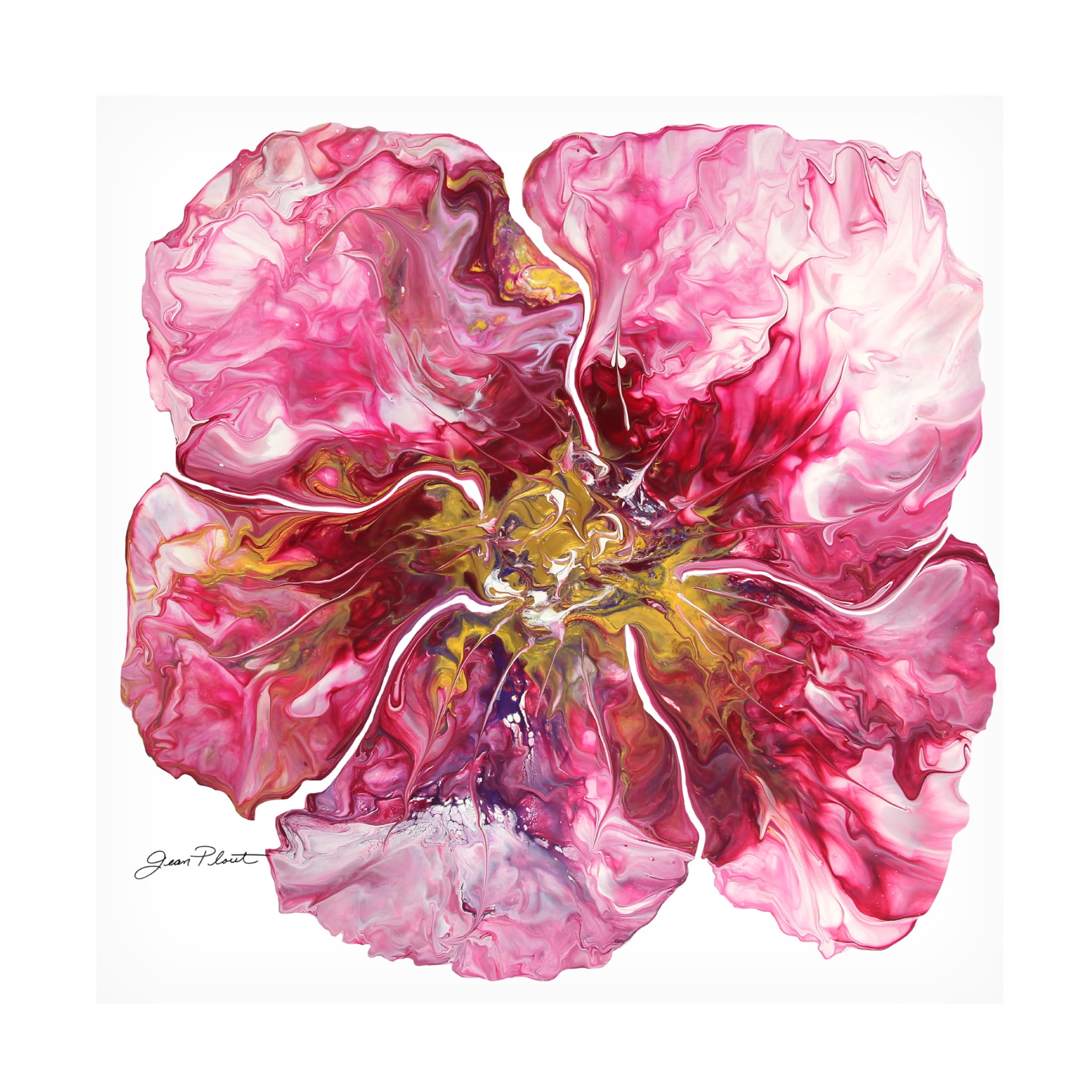 Canvas Wall Art - Jean Plout 'Floral Acrylic Pouring A' Wall Art for Living Room, Bedroom, or Office Décor by Trademark Fine Art - 35 x 35 Inches