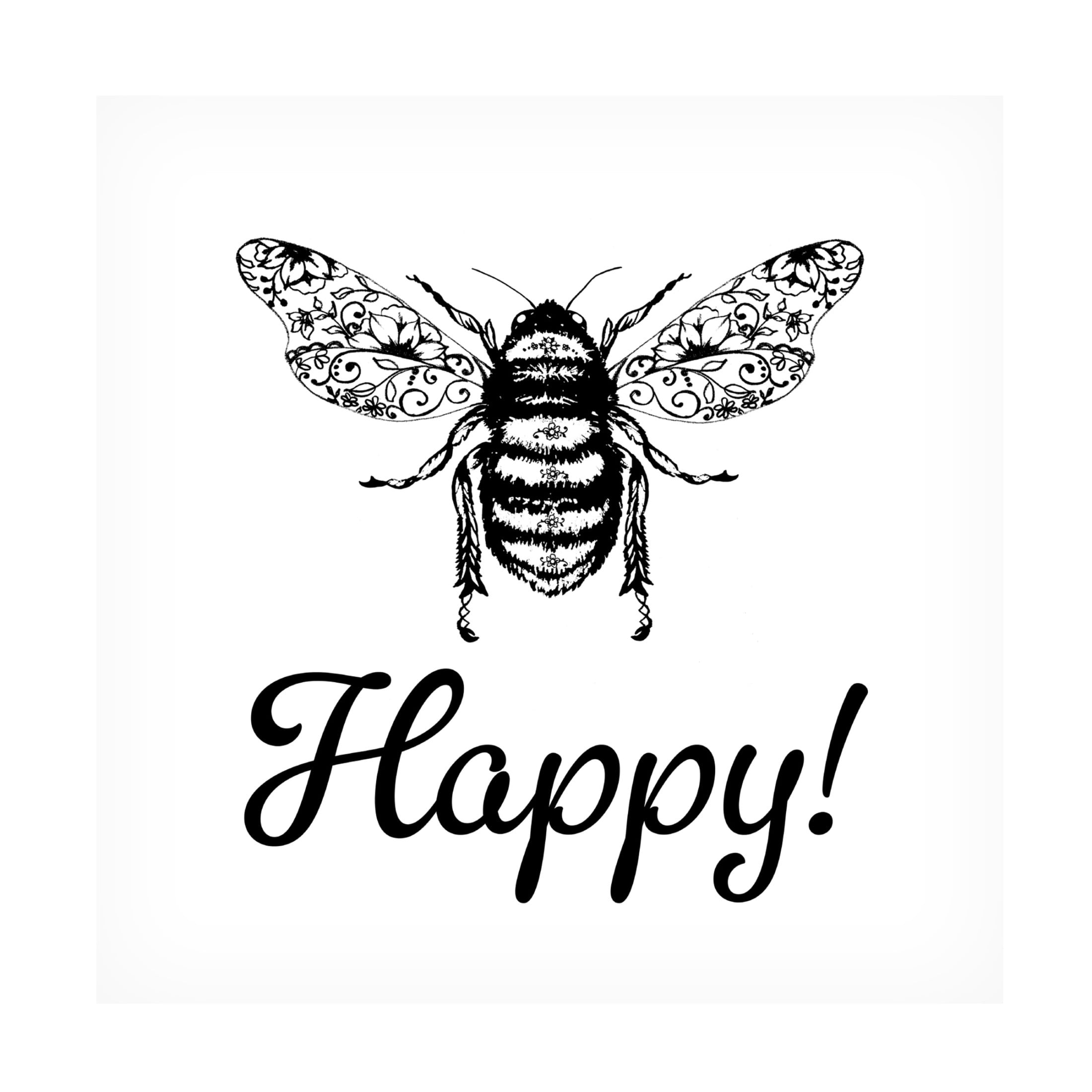 Canvas Wall Art - Jean Plout 'Floral Bee Happy' Wall Art for Living Room, Bedroom, or Office Décor by Trademark Fine Art - 35 x 35 Inches