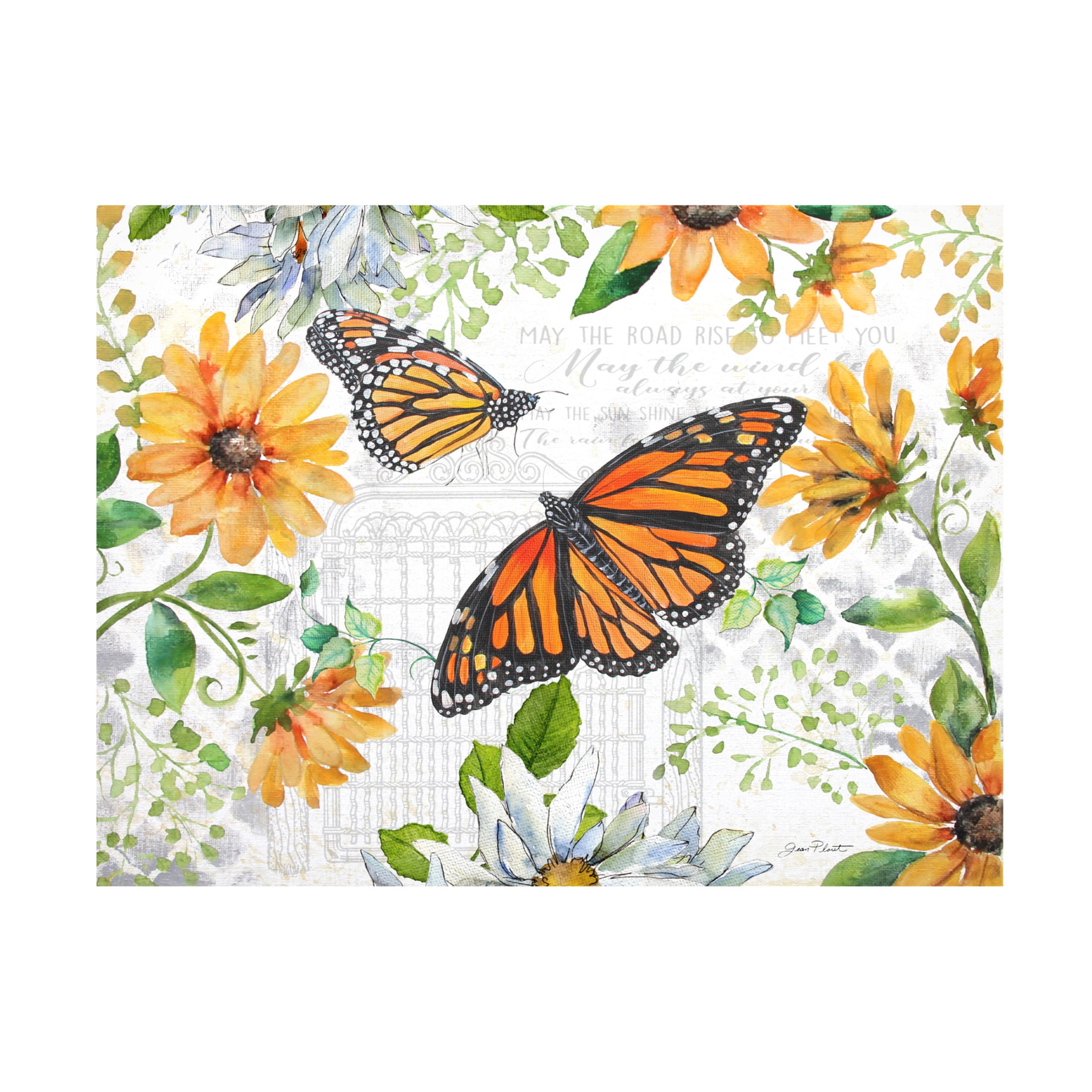 Canvas Wall Art - Jean Plout 'Floral Butterfly Garden B' Wall Art for Living Room, Bedroom, or Office Décor by Trademark Fine Art - 47 x 35 Inches