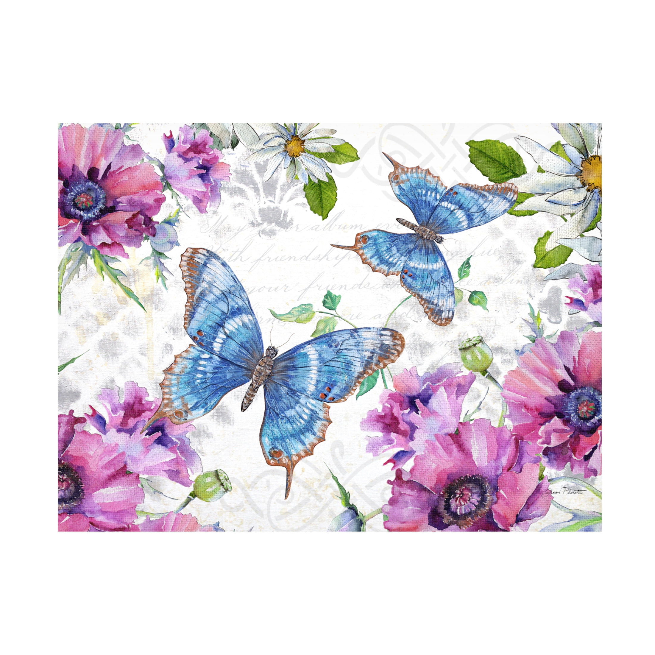 Canvas Wall Art - Jean Plout 'Floral Butterfly Garden D' Wall Art for Living Room, Bedroom, or Office Décor by Trademark Fine Art - 47 x 35 Inches