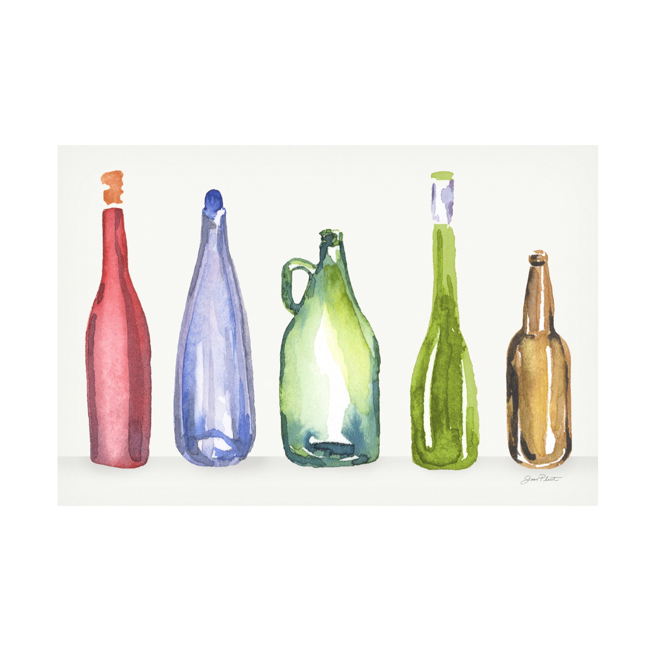 Canvas Wall Art - Jean Plout 'Glass Liquor Bottles C' Wall Art for Living Room, Bedroom, or Office Décor by Trademark Fine Art - 19 x 12 Inches