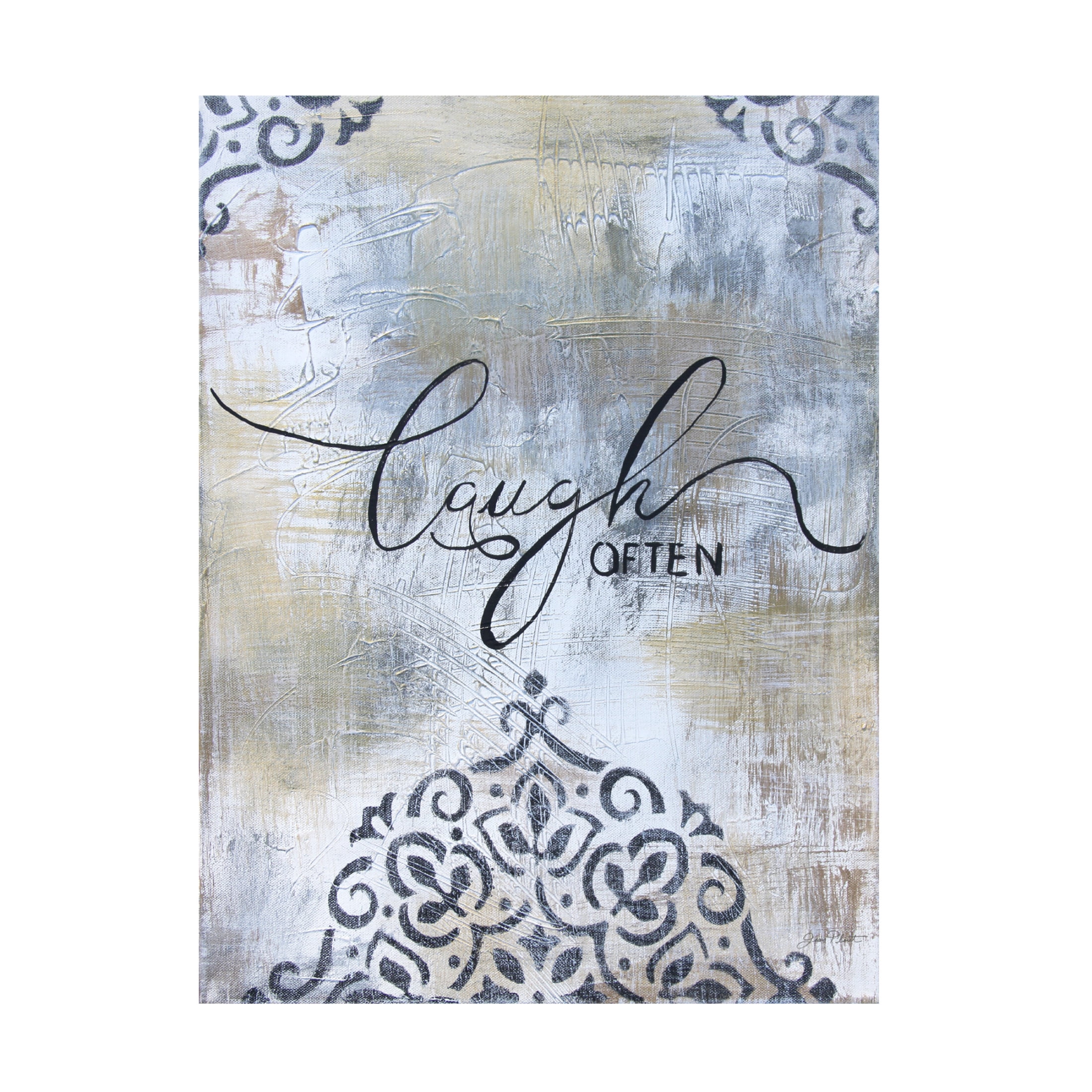 Canvas Wall Art - Jean Plout 'Gold And Grey Sentiment A3' Wall Art for Living Room, Bedroom, or Office Décor by Trademark Fine Art - 24 x 32 Inches