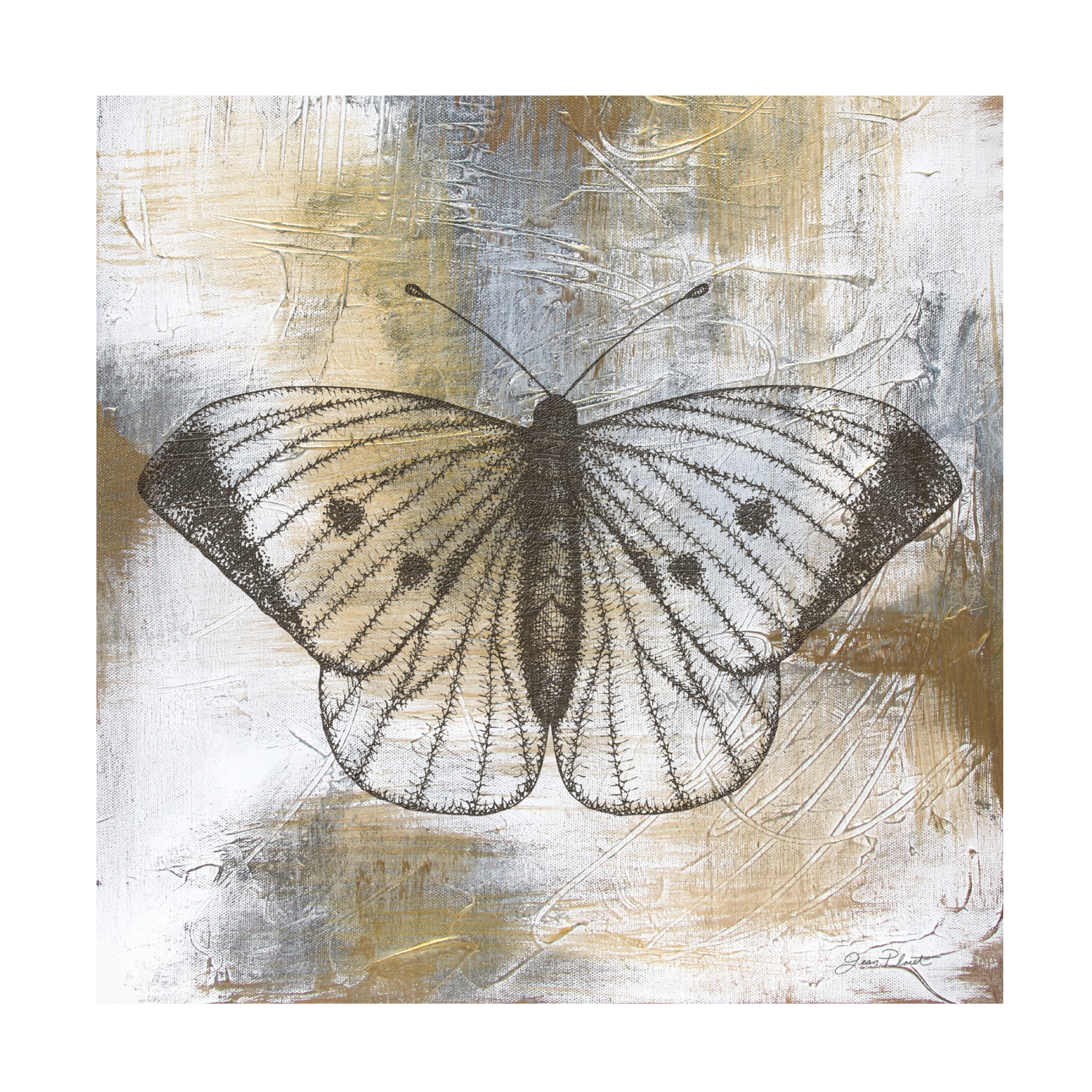 Canvas Wall Art - Jean Plout 'Gold And Grey Textures Butterfly A2' Wall Art for Living Room, Bedroom, or Office Décor by Trademark Fine Art - 24 x 24 Inches