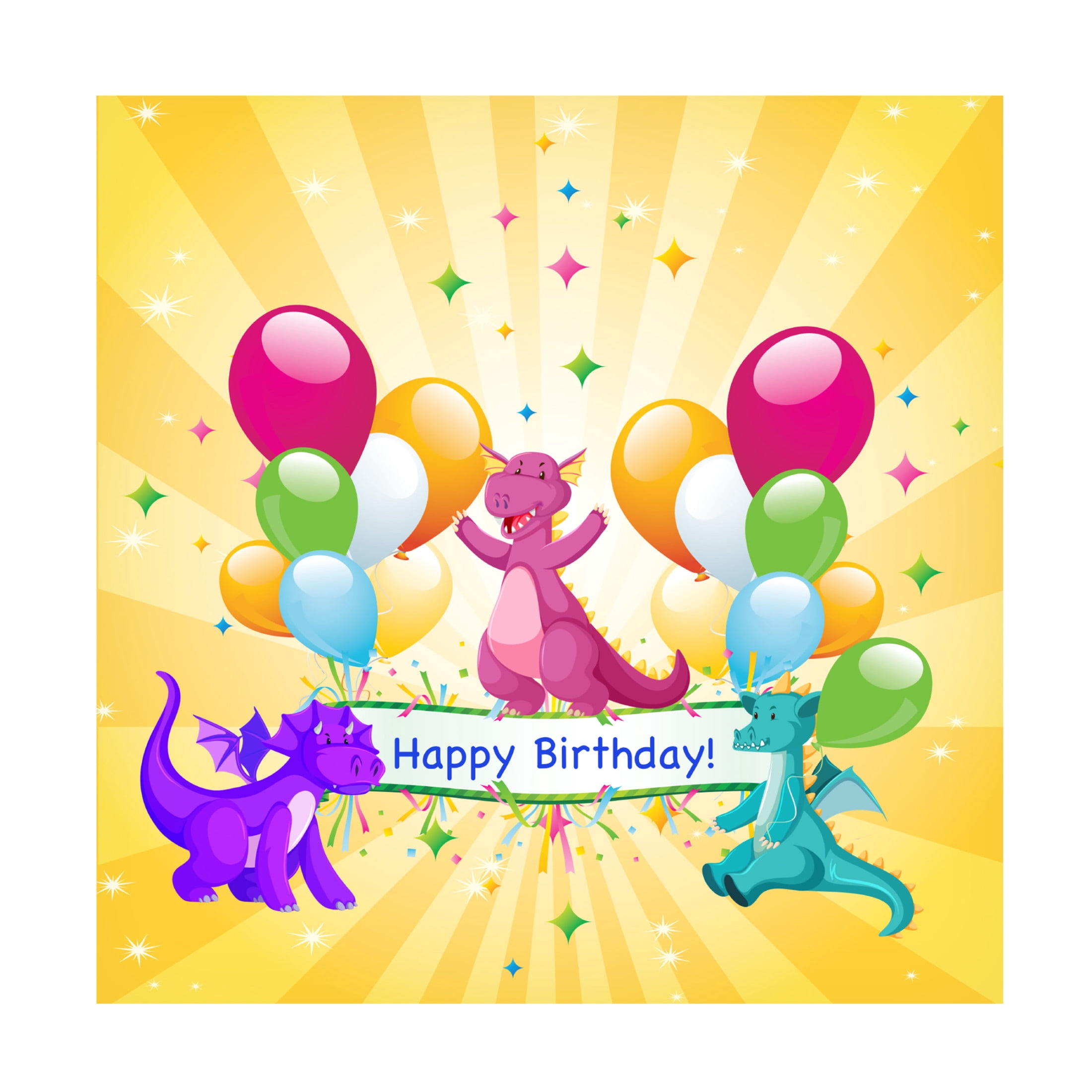 Canvas Wall Art - Jean Plout 'Happy Birthday Dragons' Wall Art for Living Room, Bedroom, or Office Décor by Trademark Fine Art - 18 x 18 Inches