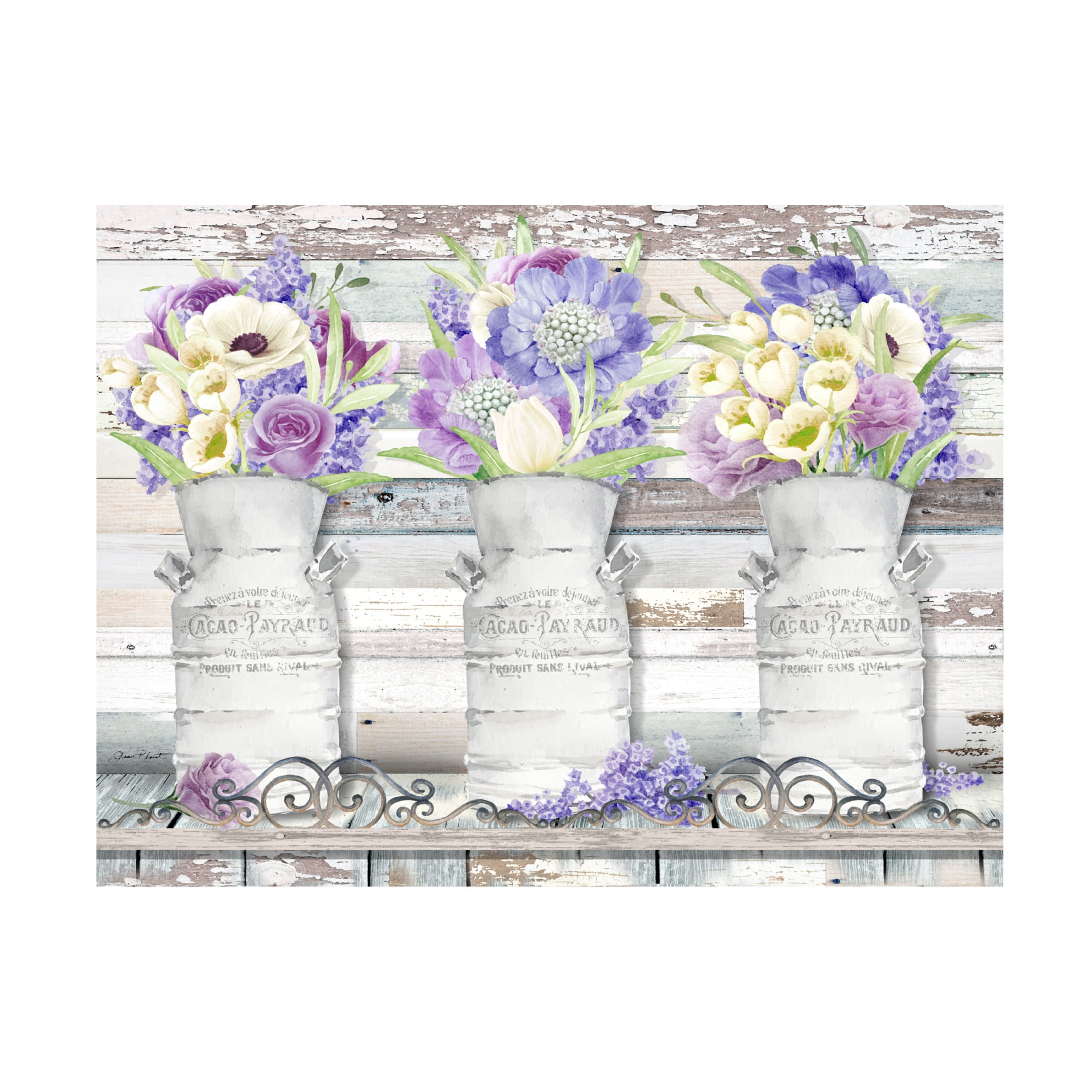 Canvas Wall Art - Jean Plout 'Milk Cans With Florals A' Wall Art for Living Room, Bedroom, or Office Décor by Trademark Fine Art - 24 x 18 Inches