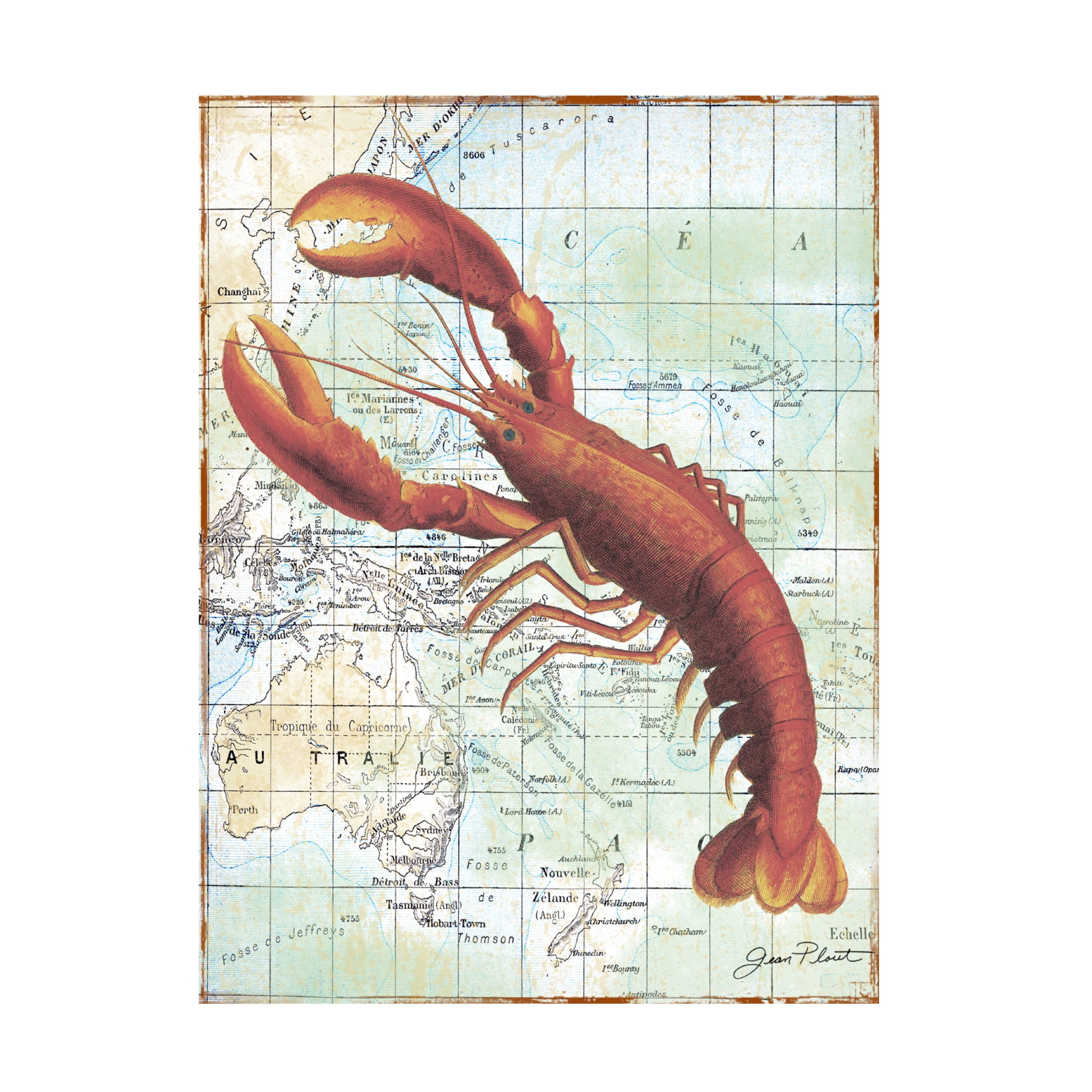 Canvas Wall Art - Jean Plout 'Nautical Journey A Lobster' Wall Art for Living Room, Bedroom, or Office Décor by Trademark Fine Art - 35 x 47 Inches