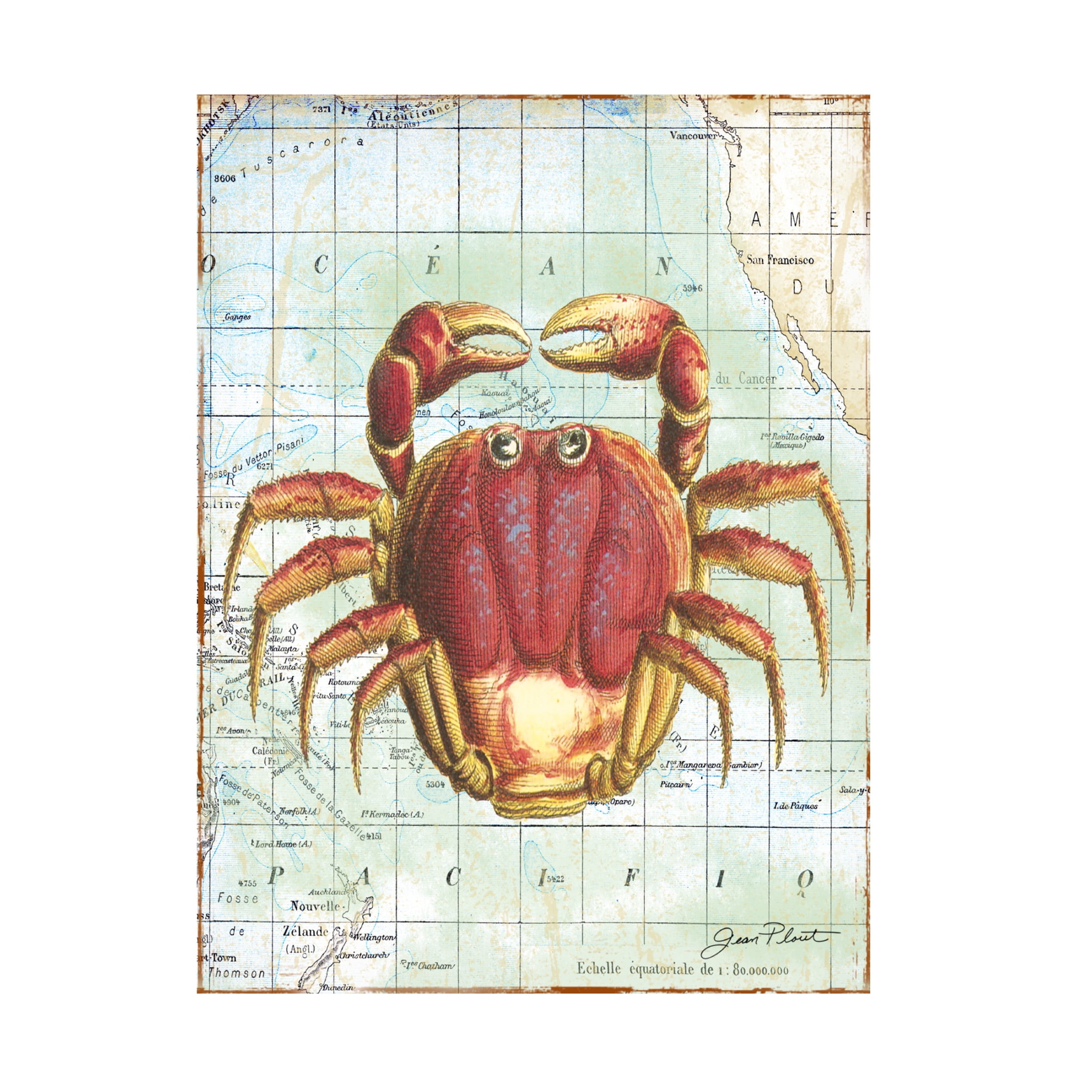 Canvas Wall Art - Jean Plout 'Nautical Journey D Crab' Wall Art for Living Room, Bedroom, or Office Décor by Trademark Fine Art - 18 x 24 Inches