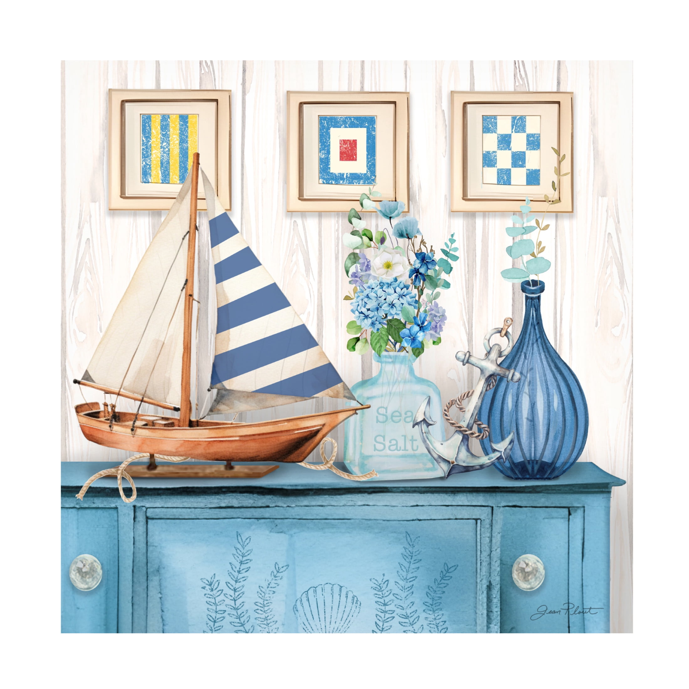 Canvas Wall Art - Jean Plout 'Nautical Still Life A' Wall Art for Living Room, Bedroom, or Office Décor by Trademark Fine Art - 35 x 35 Inches