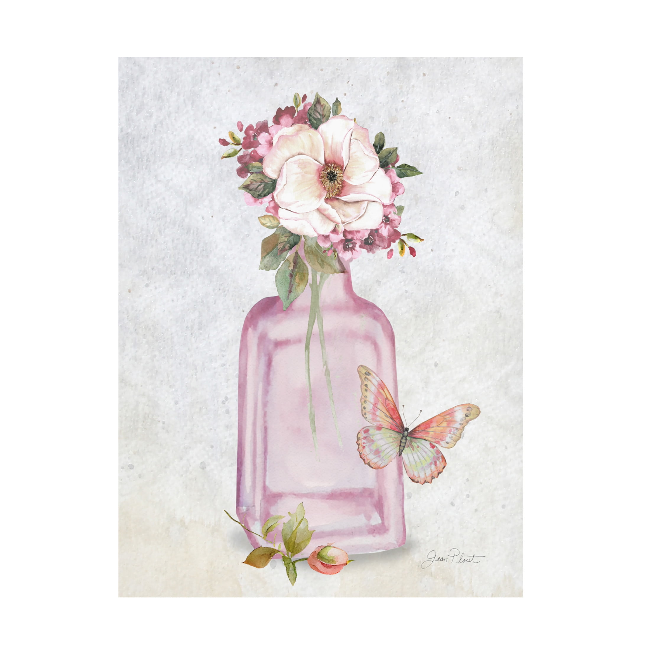 Canvas Wall Art - Jean Plout 'Pink Bottles 2' Wall Art for Living Room, Bedroom, or Office Décor by Trademark Fine Art - 14 x 19 Inches