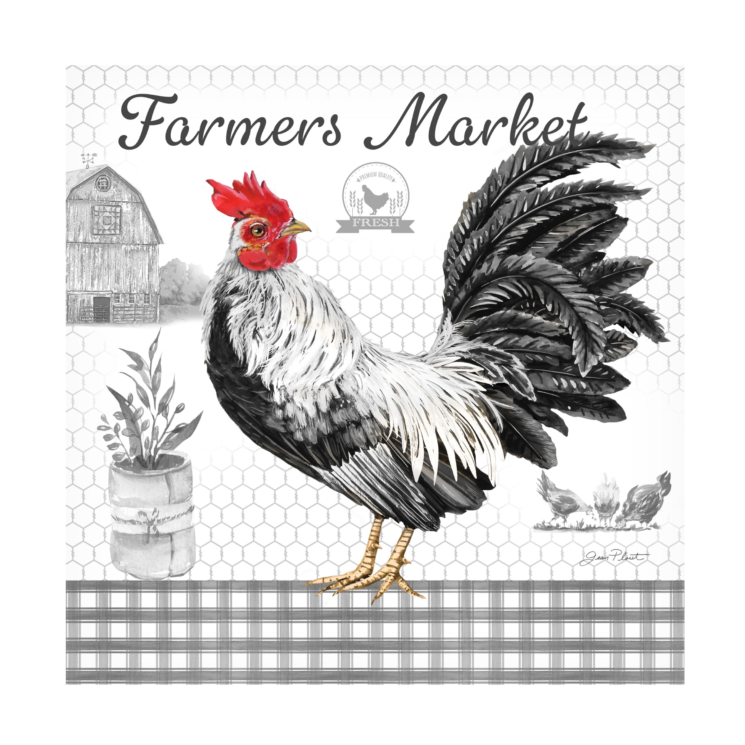 Canvas Wall Art - Jean Plout 'Plaid Country Rooster B' Wall Art for Living Room, Bedroom, or Office DÃ©cor by Trademark Fine Art - 35 x 35 Inches
