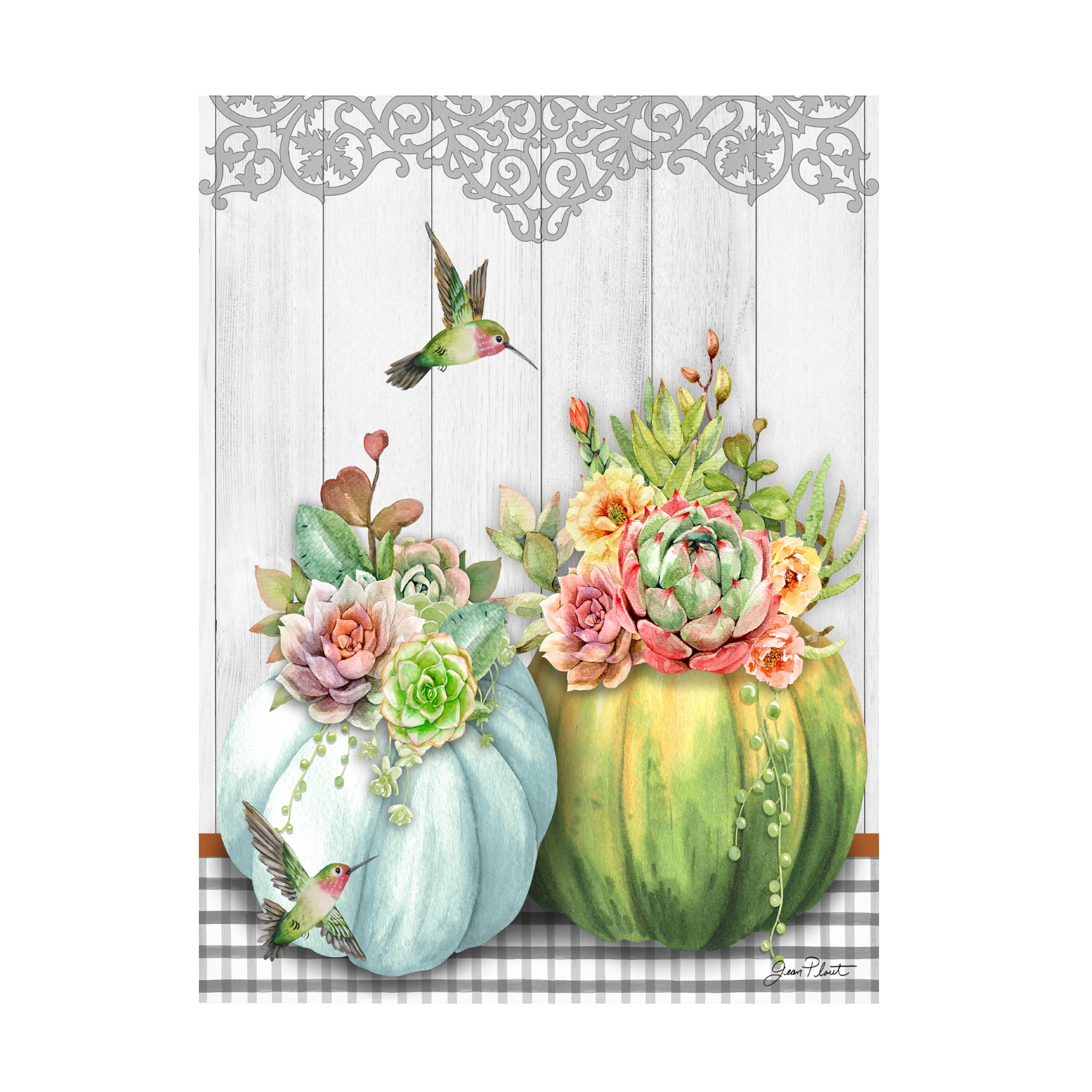 Canvas Wall Art - Jean Plout 'Pumpkins With Succulents B' Wall Art for Living Room, Bedroom, or Office DÃ©cor by Trademark Fine Art - 24 x 32 Inches