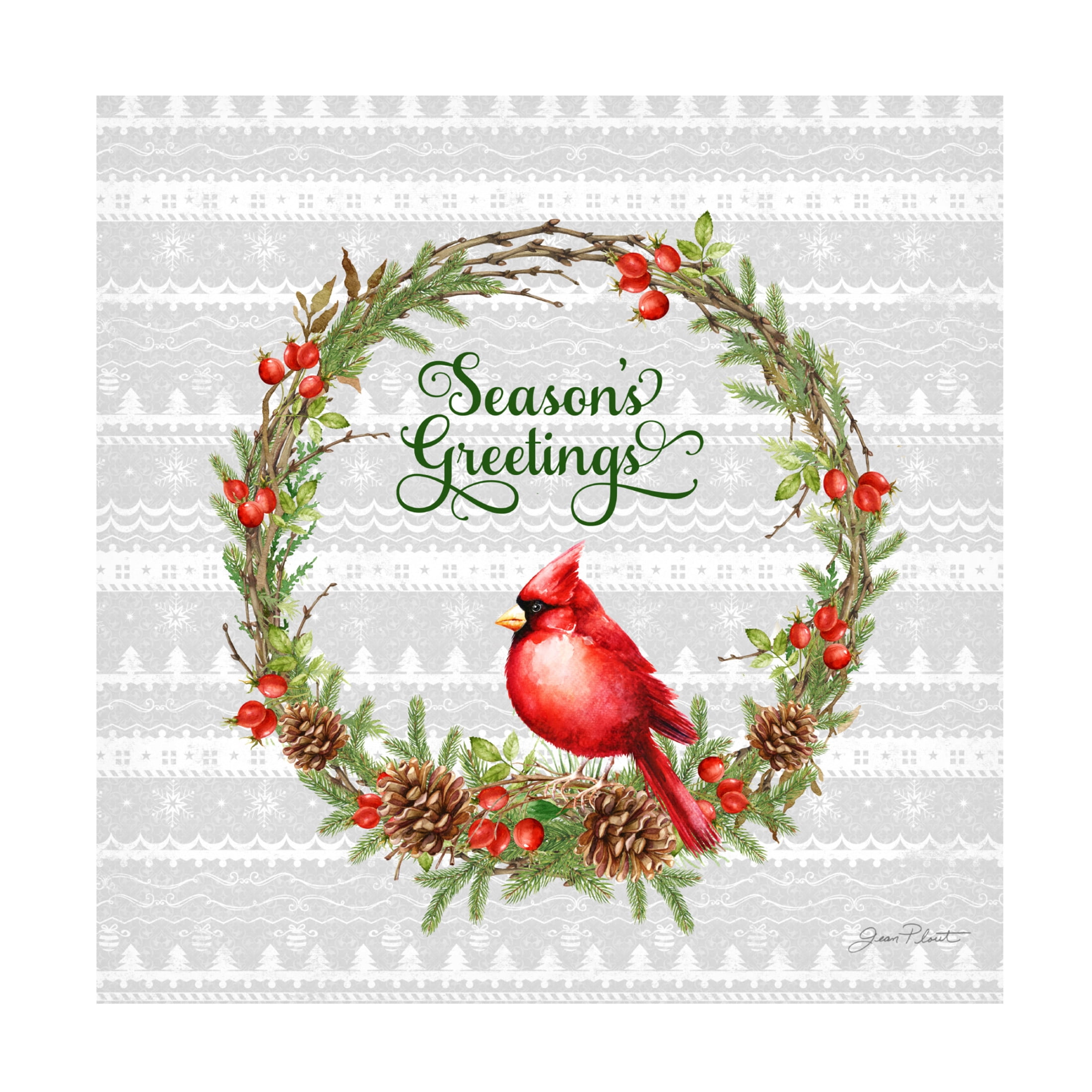 Canvas Wall Art - Jean Plout 'Red Cardinal Christmas Beauty A' Wall Art for Living Room, Bedroom, or Office Décor by Trademark Fine Art - 24 x 24 Inches