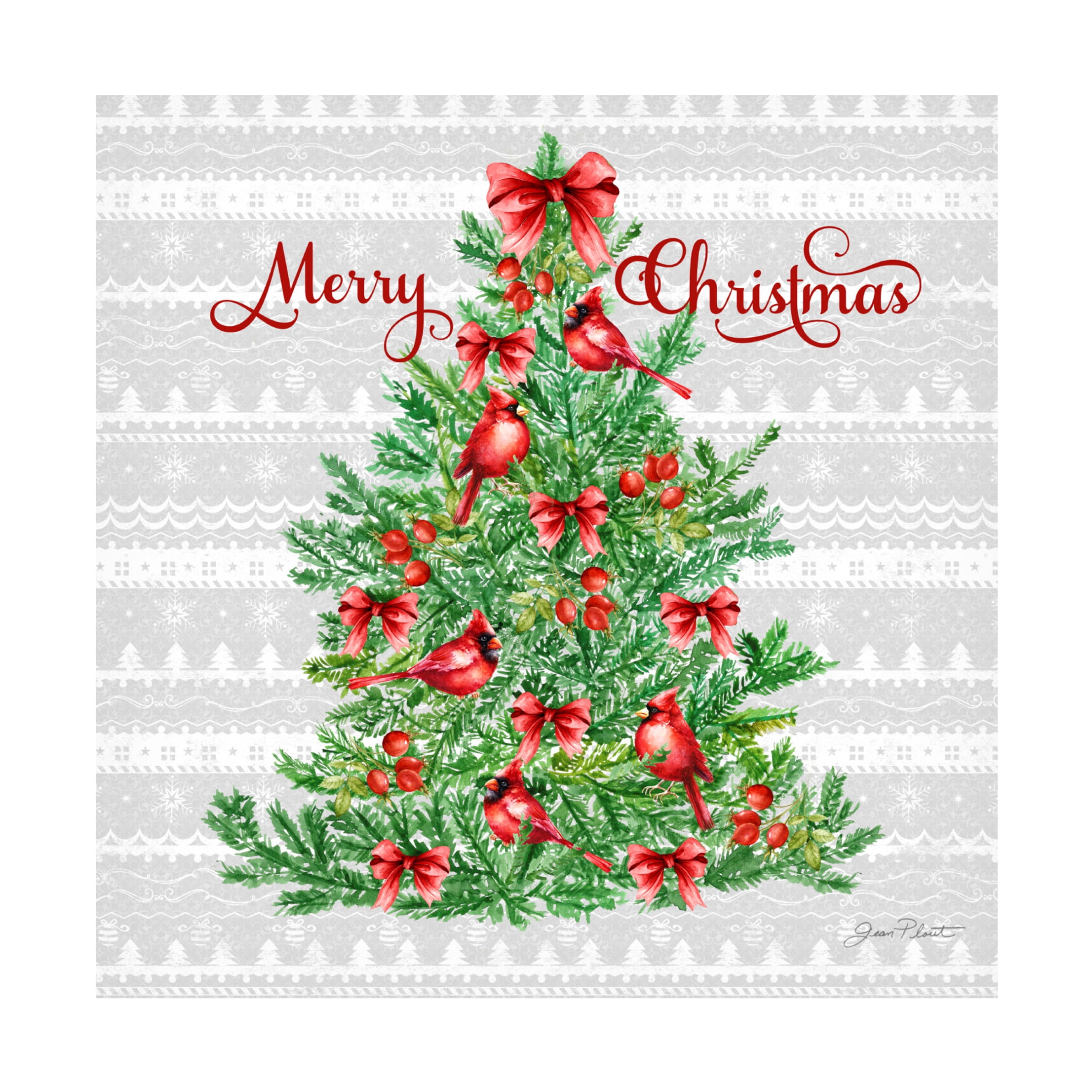 Canvas Wall Art - Jean Plout 'Red Cardinal Christmas Beauty B' Wall Art for Living Room, Bedroom, or Office Décor by Trademark Fine Art - 35 x 35 Inches