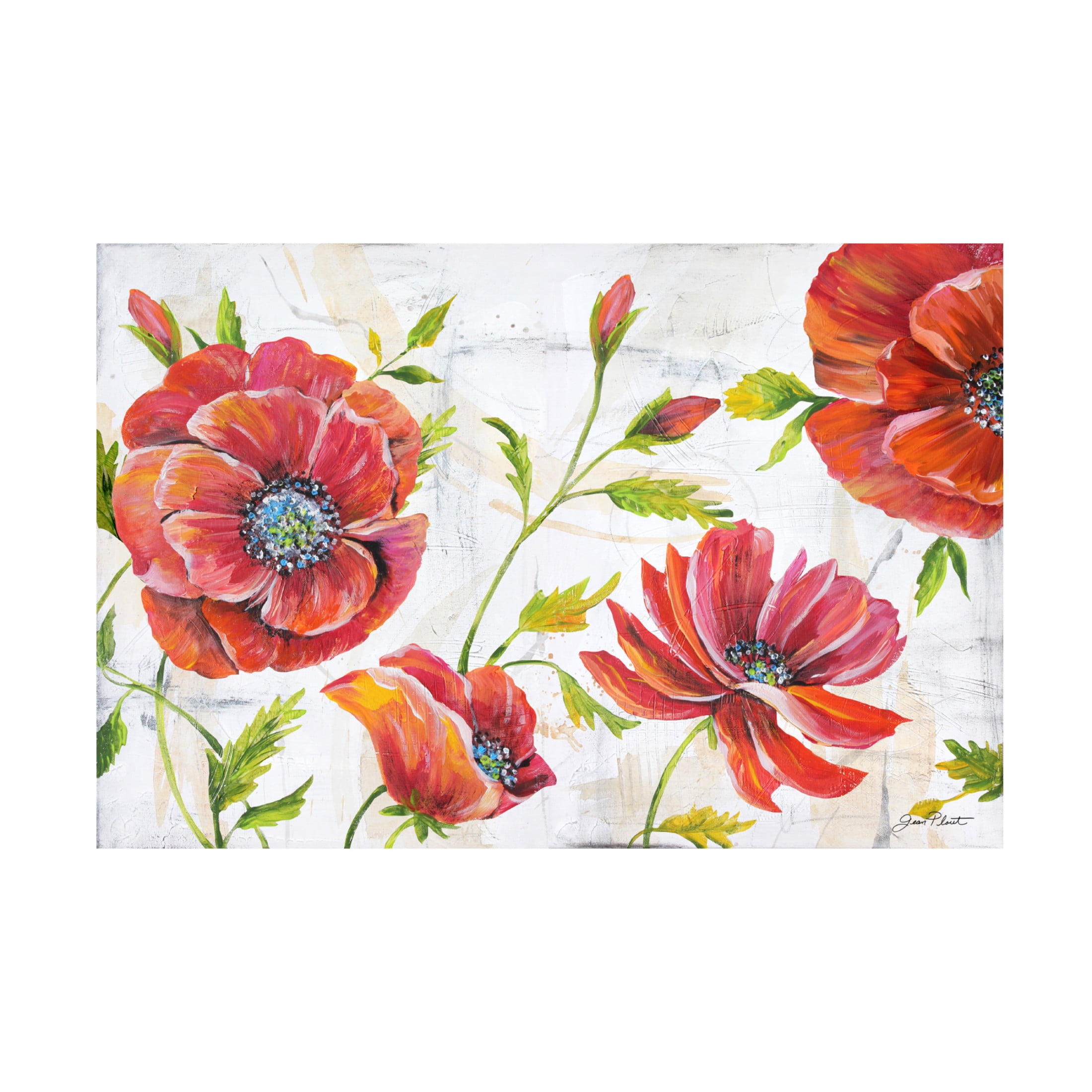 Canvas Wall Art - Jean Plout 'Red Poppies on Texture A' Wall Art for Living Room, Bedroom, or Office Décor by Trademark Fine Art - 32 x 22 Inches