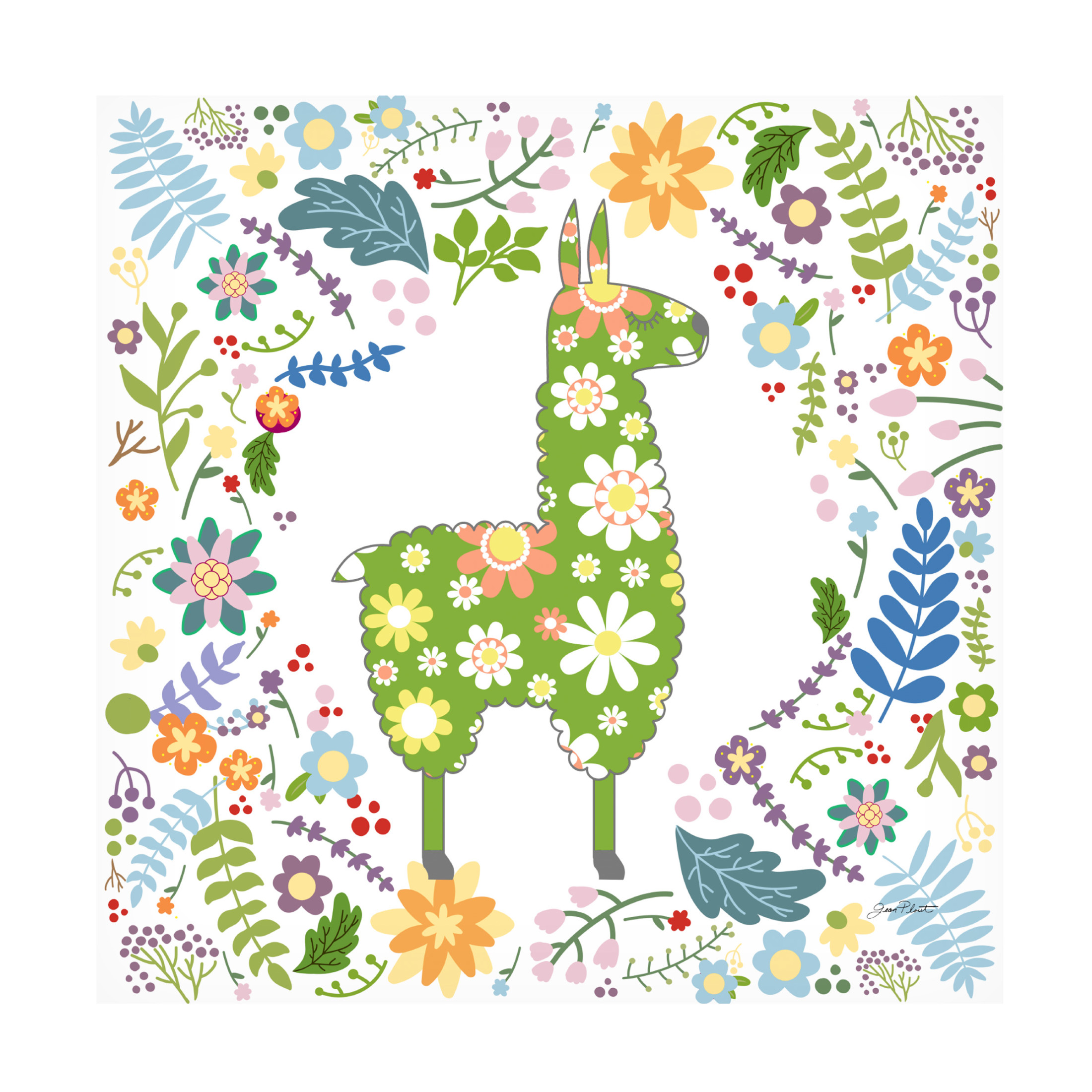 Canvas Wall Art - Jean Plout 'Retro Llamas A' Wall Art for Living Room, Bedroom, or Office Décor by Trademark Fine Art - 18 x 18 Inches