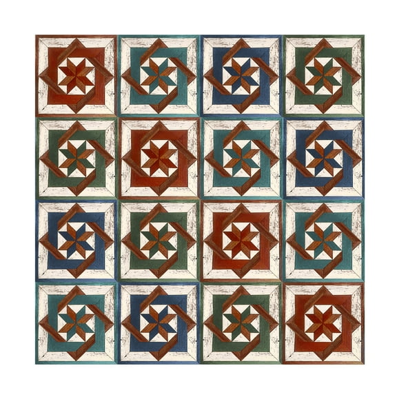 Canvas Wall Art - Jean Plout 'Rustic Star Wood Barn Quilt F' Wall Art for Living Room, Bedroom, or Office Décor by Trademark Fine Art - 14 x 14 Inches