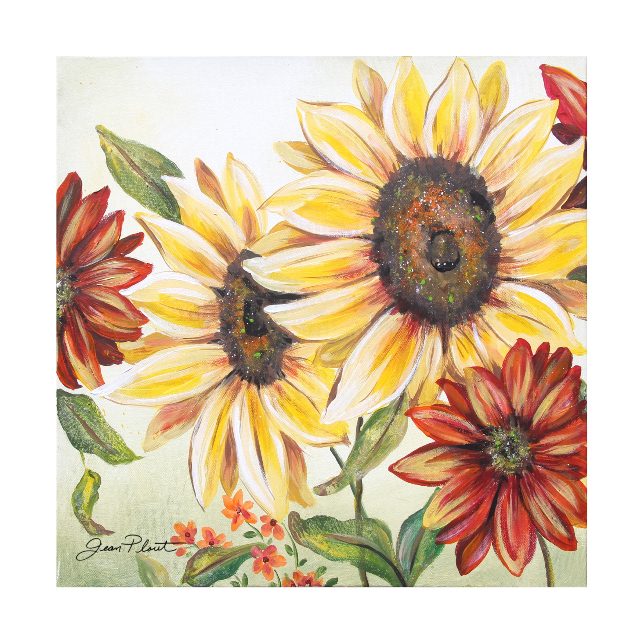 Canvas Wall Art - Jean Plout 'Sunflower Joy A' Wall Art for Living Room, Bedroom, or Office Décor by Trademark Fine Art - 24 x 24 Inches