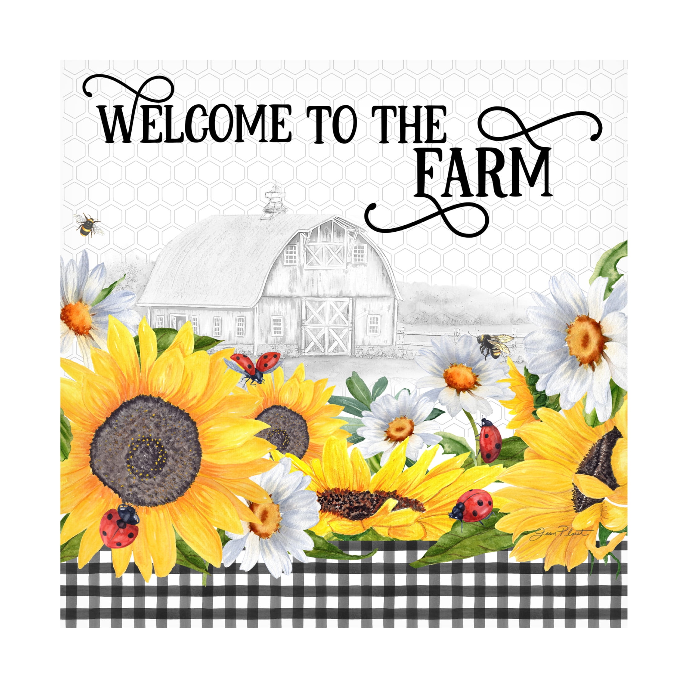 Canvas Wall Art - Jean Plout 'Sunflowers and Lady Bugs 1' Wall Art for Living Room, Bedroom, or Office Décor by Trademark Fine Art - 24 x 24 Inches