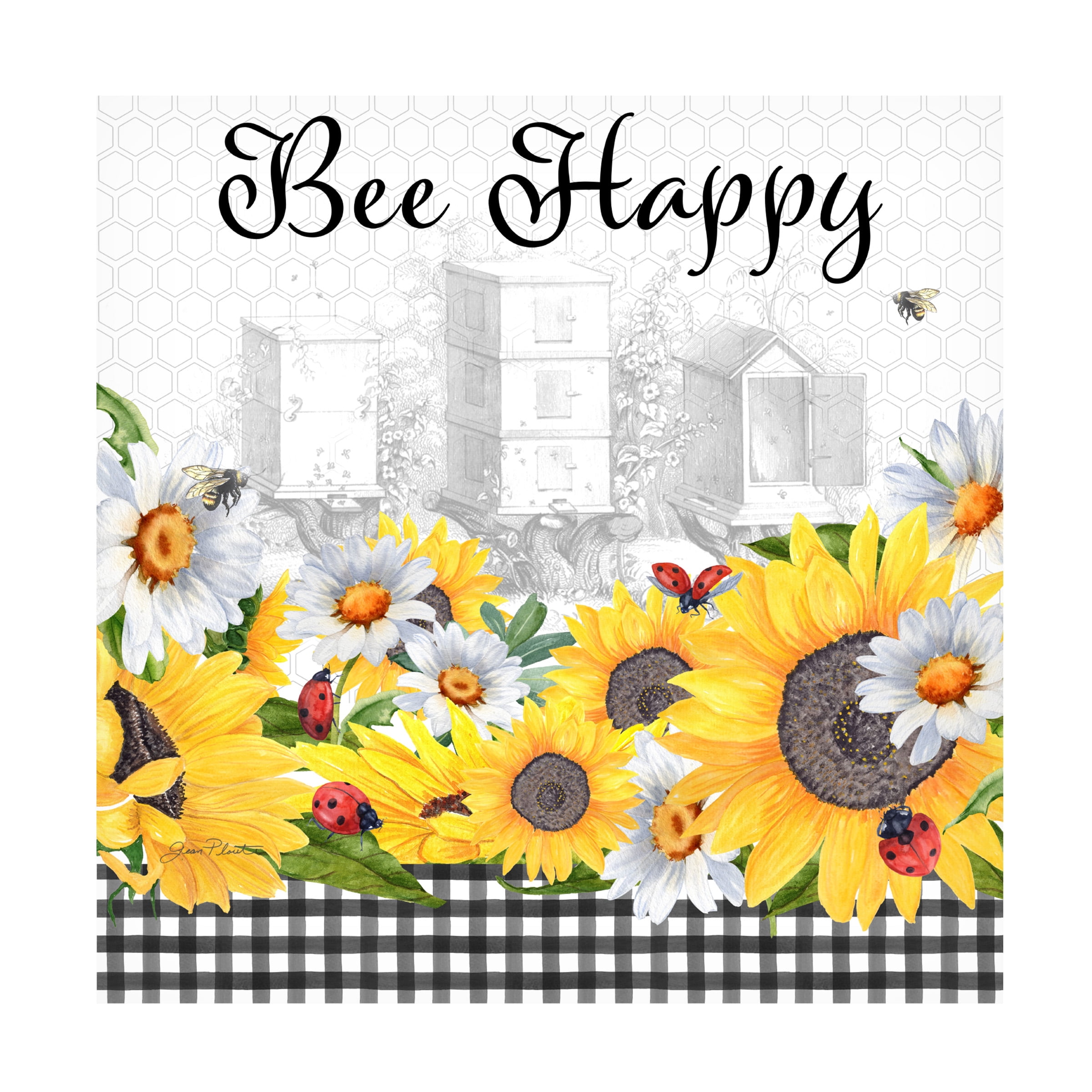 Canvas Wall Art - Jean Plout 'Sunflowers and Lady Bugs 3' Wall Art for Living Room, Bedroom, or Office DÃ©cor by Trademark Fine Art - 35 x 35 Inches